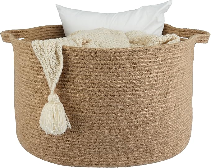 Large Cotton Rope Basket Blankets Basket Living Room 22"x14" Toy Basket for Kids and Dogs Rope Storage Basket for Nursery Woven Laundry Basket for Clothes Towels Baby Toy Storage round white