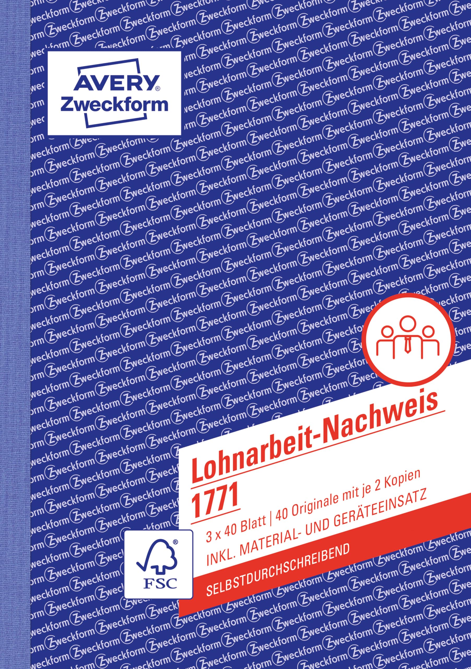 AVERY Zweckform 1771-10 Lohnarbeit-Nachweis (A5, selbstdurchschreibend, für Deutschland/Österreich, von Rechtsexperten geprüft, zur Stundenerfassung, 3x40 Blatt) 10er-Pack, weiß/gelb/rosa, Blau