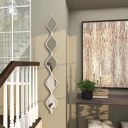 Miniatura 9 de Deco 79 Espejo de pared de metal para habitación, cadena apilada delgada, espejo de entrada de 5 capas con patrón de enrejado, espejo para montar en