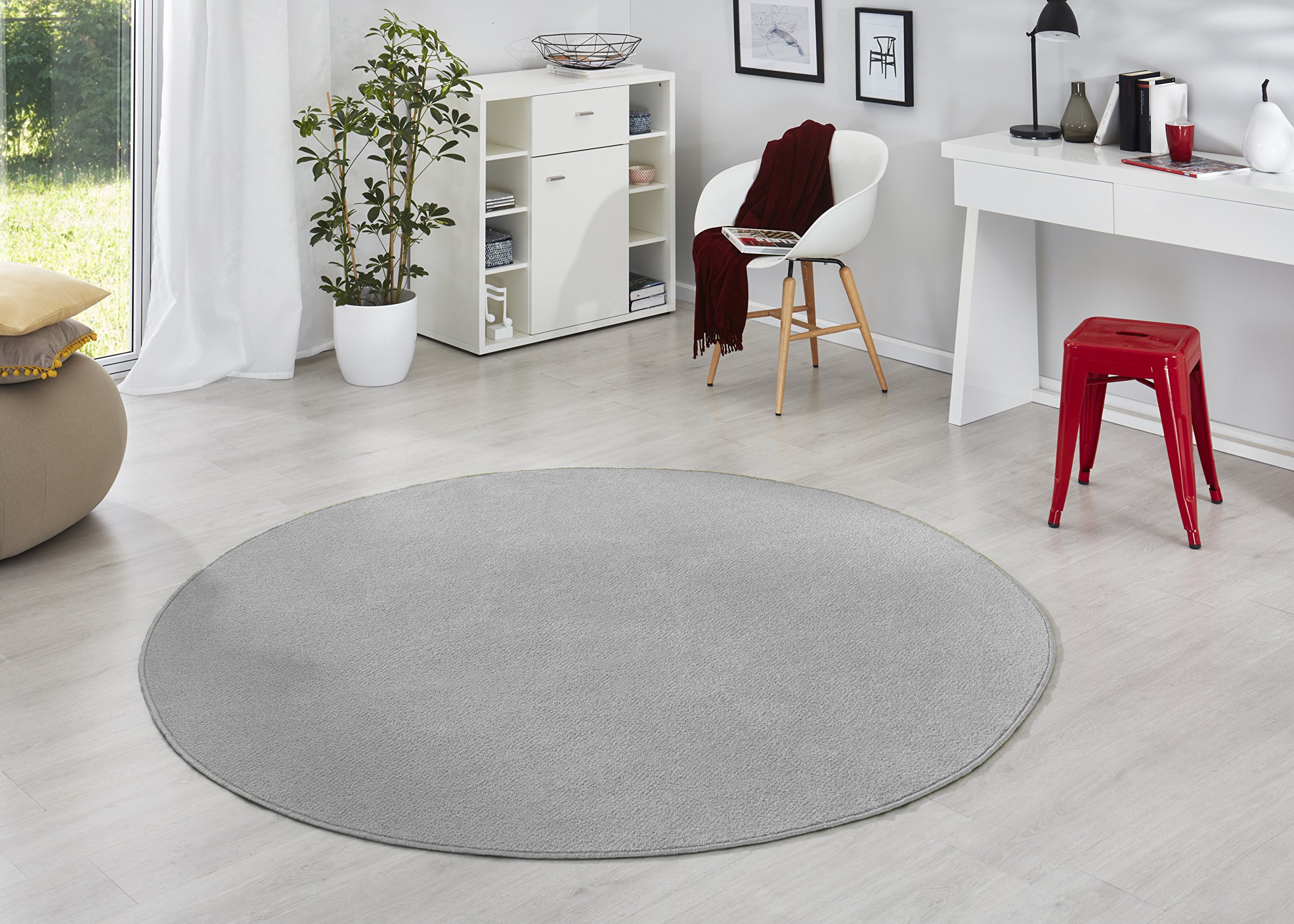 Hanse Home Grey Modern Plain Rug – Soft Short Pile - Ø 133 Cm