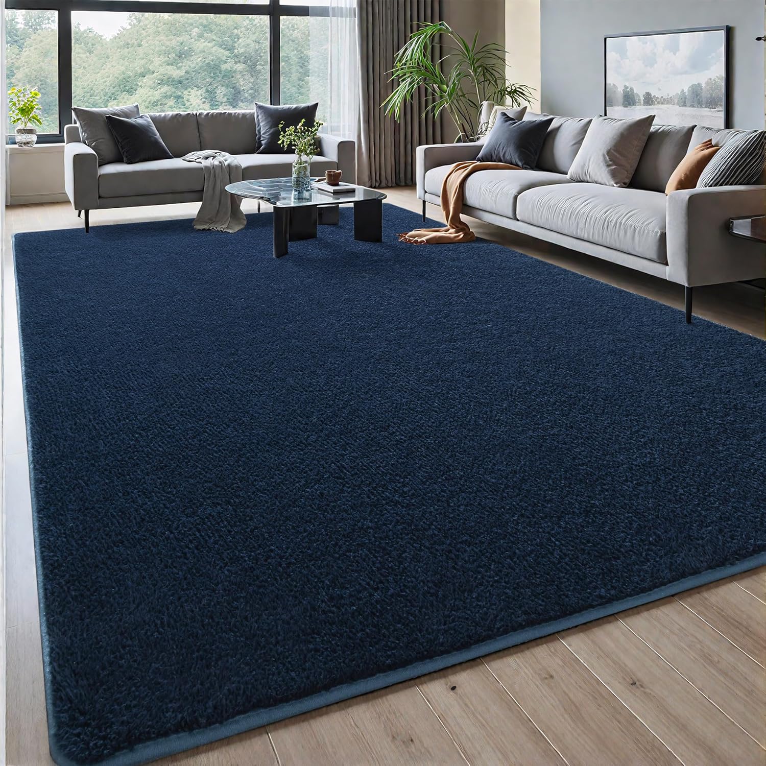Foxmas Modern Area Rugs for Living Room Bedroom, 4x6 ft Navy Blue Soft Memory Foam Rug, Washable Aesthetic Minimalist Non-Slip Indoor Carpet for Kids Boys Girls Dorm Home Decor