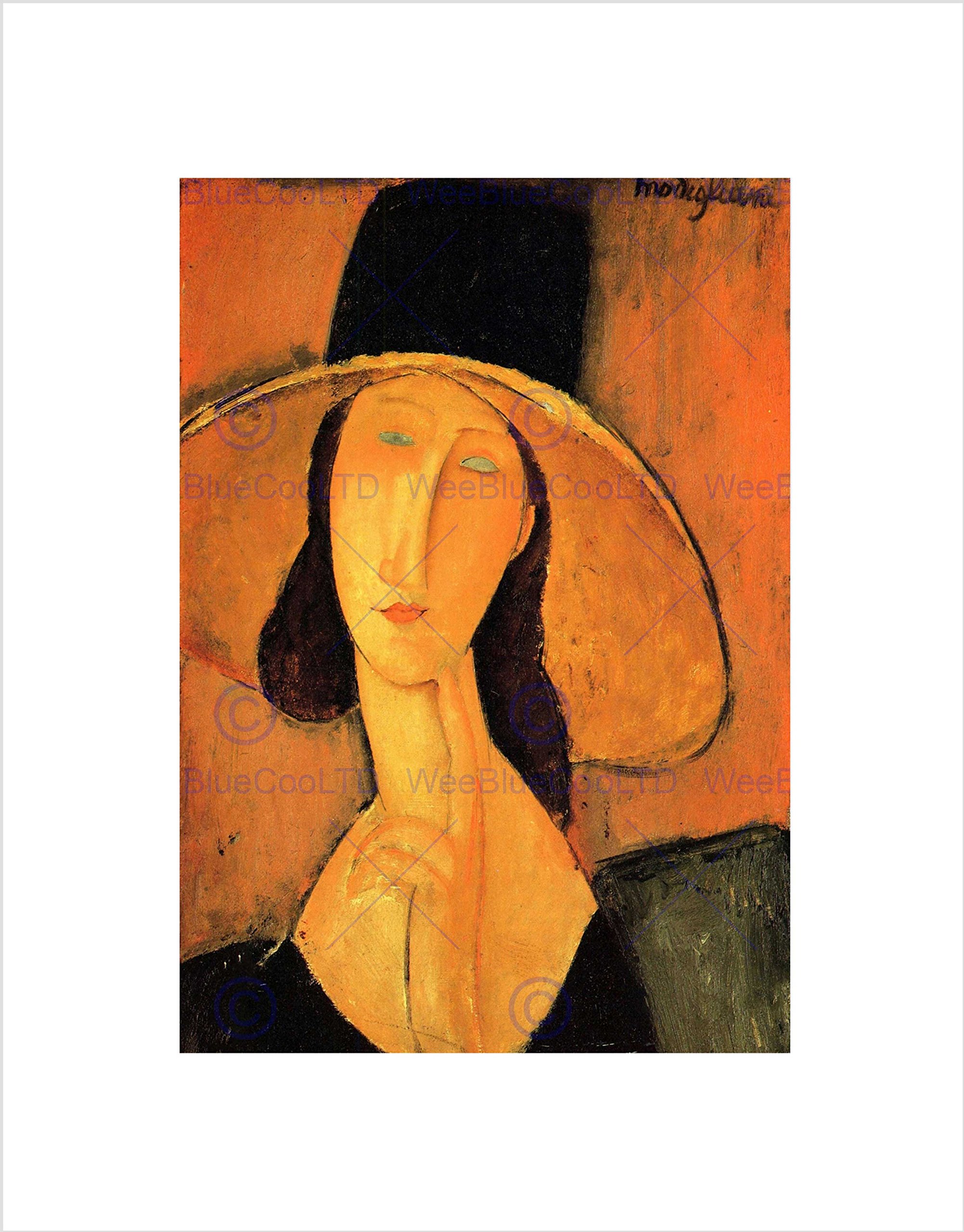 Wee Blue Coo AMEDEO MODIGLIANI PORTRAIT OF A WOMAN WITH HAT BLACK FRAMED ART PRINT B12X691