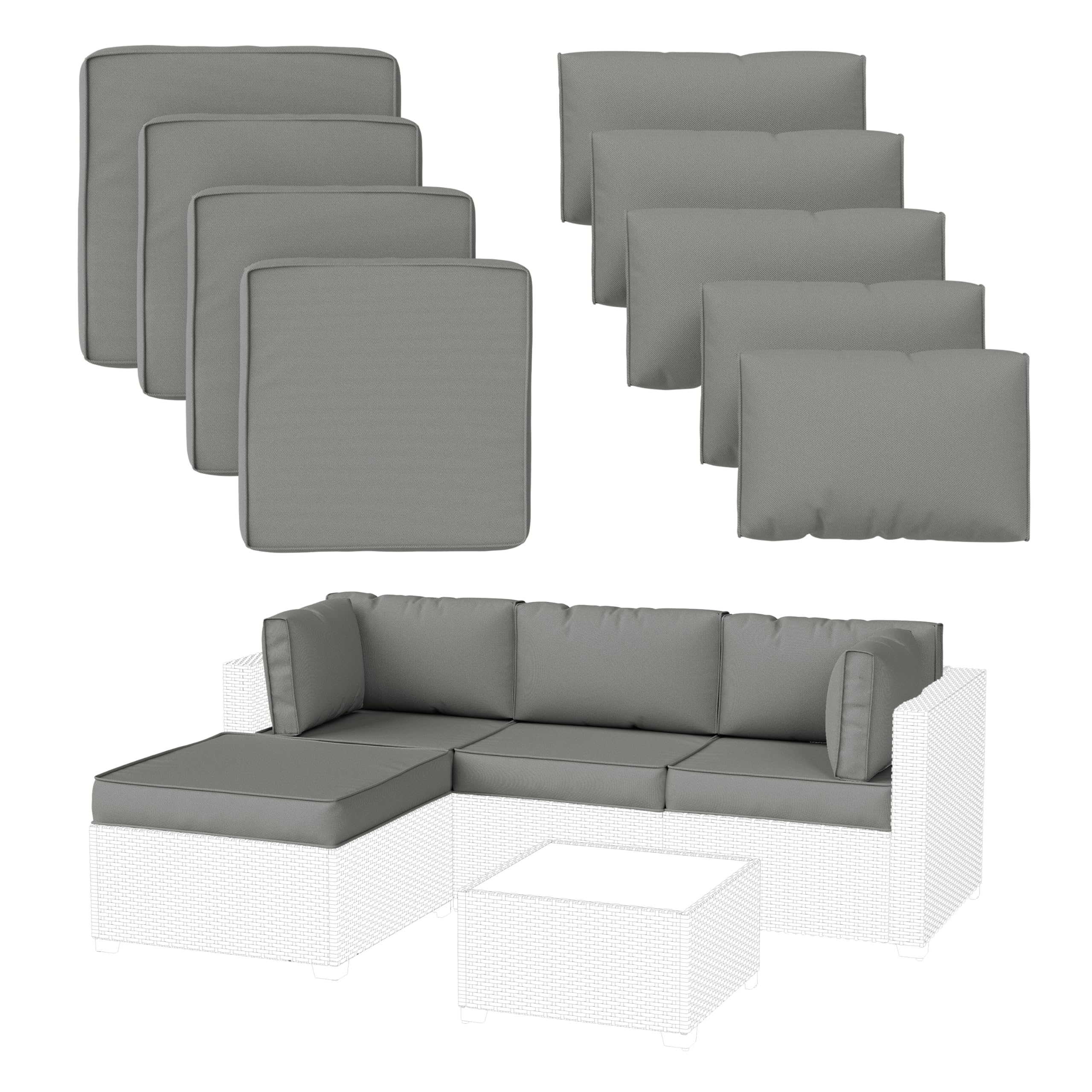 Pakunoda 9 Pack Patio Cushion Covers Outdoor Furniture Cushion Slipcovers Replacement Waterproof with Zipper for 5 Pcs Patio Furniture Set, Covers