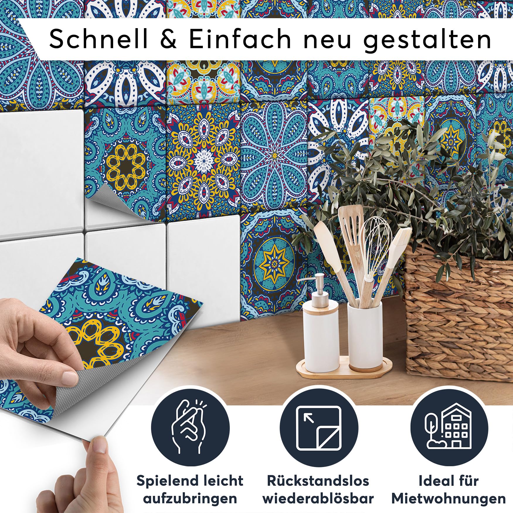CREATISTO Fliesensticker Fliesenaufkleber Fliesenfolie - Aufkleber Folie für Fliesen I Klebefliesen Deko Folien für Fliesen in Küche u. Bad/Badezimmer (20x25 cm I 18 -Teilig)