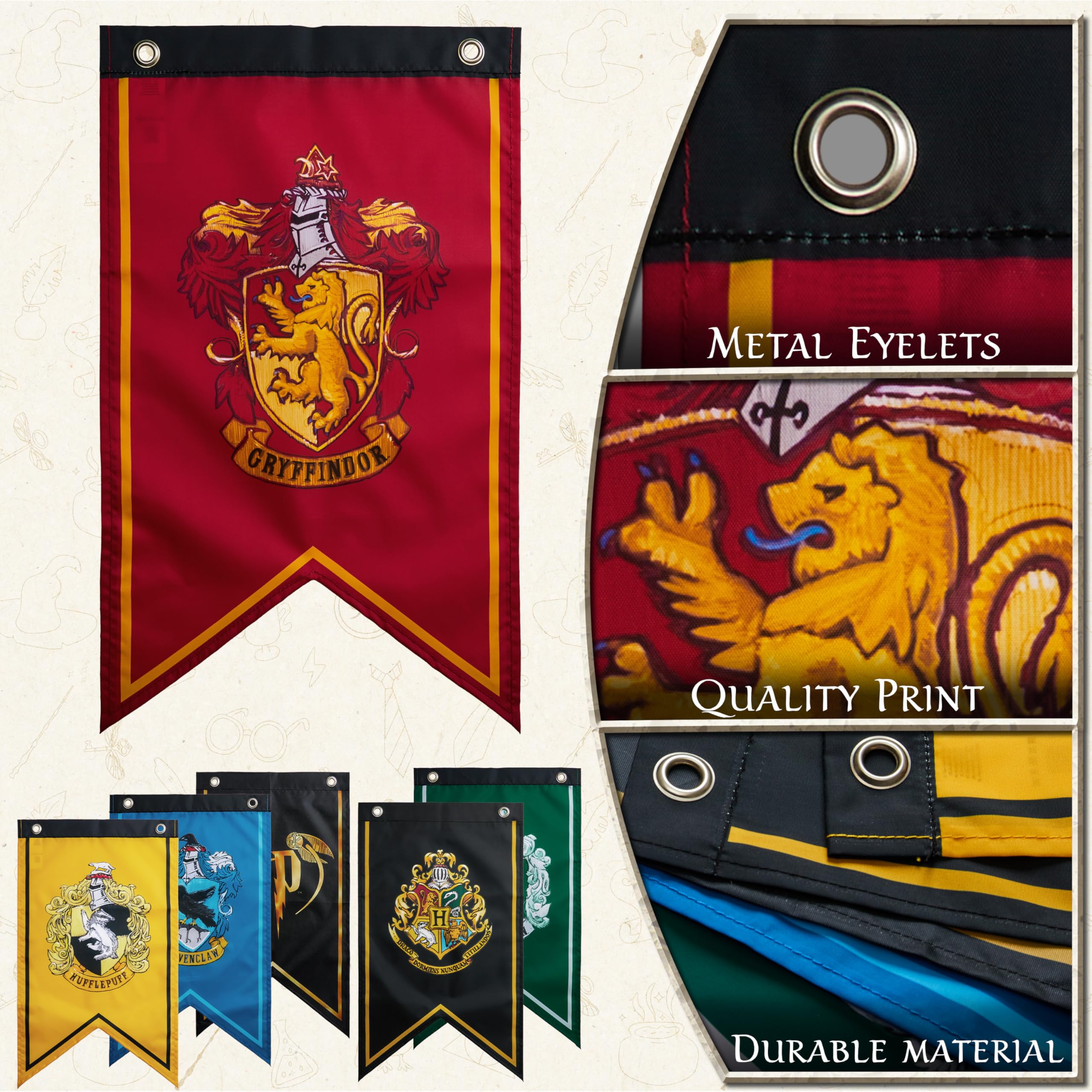 Harry Potter Decorazioni Festa Arredamento per la Casa Hogwarts Bandiera Stendardo Hufflepuff Slytherin Ravenclaw Gryffindor Accessori per Feste (Multi Flags)