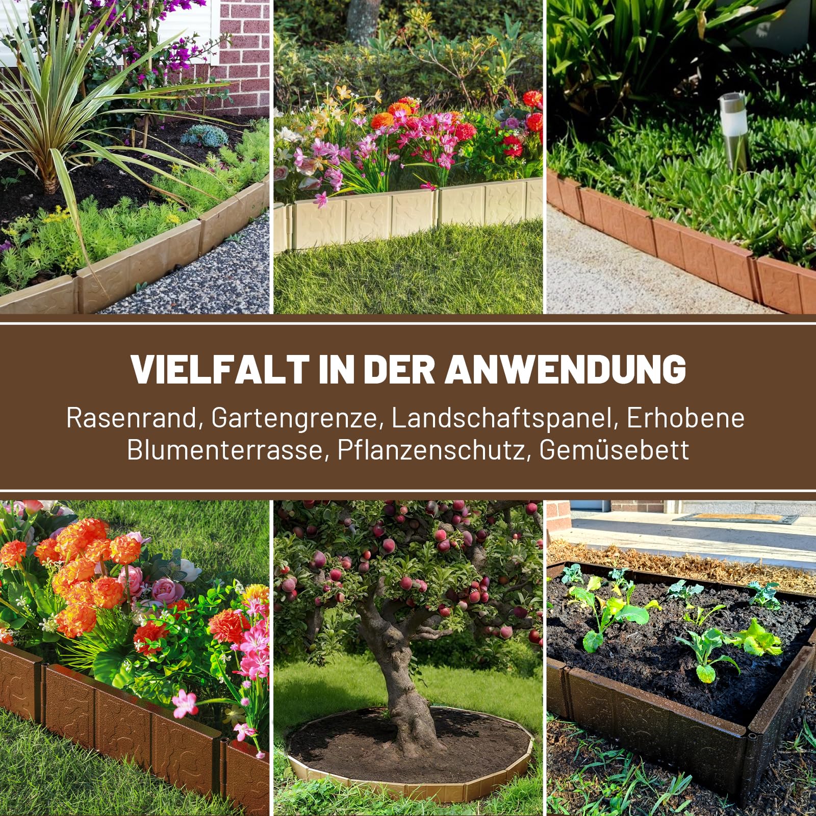 Audemar Metall Rasenkante Flexible Beetumrandung 10cm x 30cm Wetterfestes Einfache Montage Beeteinfassung für Garten, Beet, Beetgestaltung, Rasen und Wege inkl. 10 Stück Macht 3M, Bronze