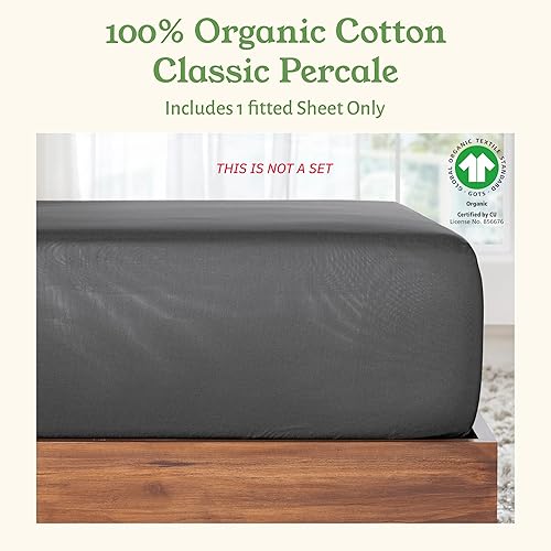 Miniatura 3 de Sábana bajera, 100% de algodón orgánico, tejido de percal, refrescante, ligera, ajustada, fresca, tamaño individual XL, infantil, color gris, para