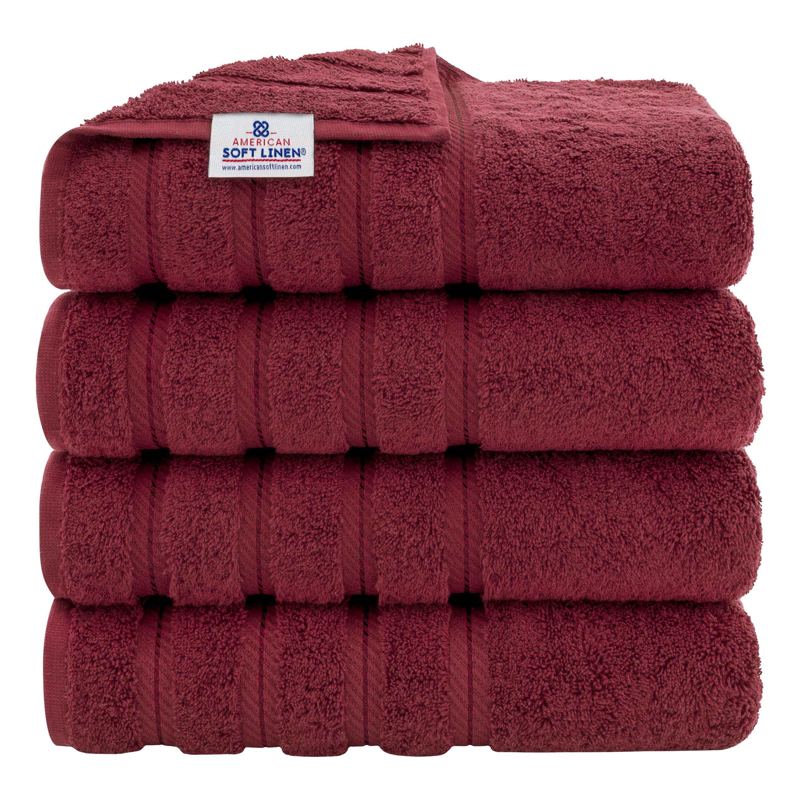 American Soft Linen Premium, 100% Turkish Genuine Cotton Towel Set Luxury Hotel & Spa Quality for Maximum Softness & Absorbency (4-Piece Bath Towel Set, Burgundy)