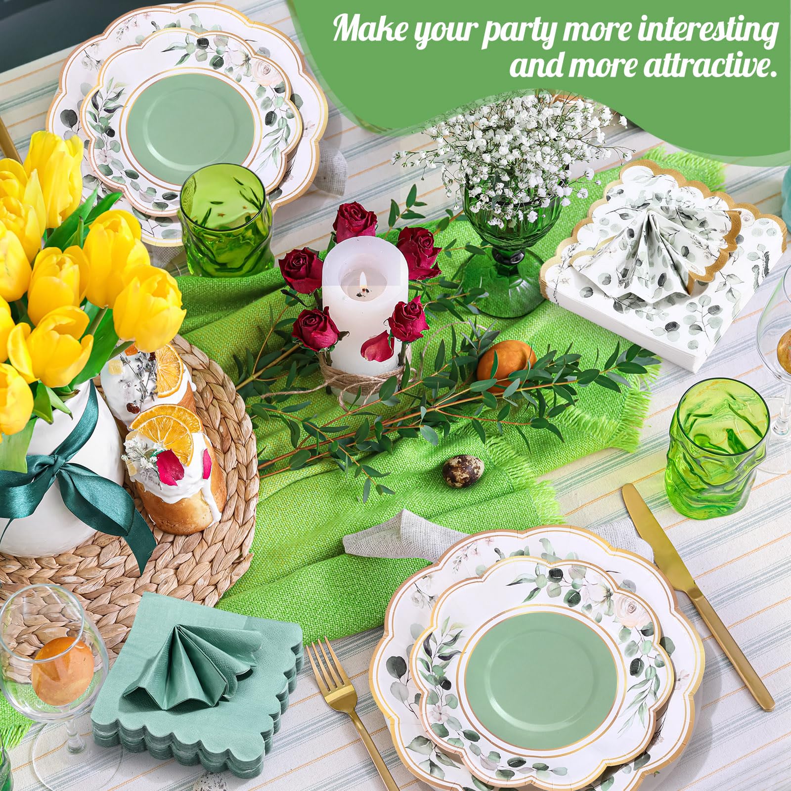 Funnymoom 200 platos y servilletas para decoración de fiesta, color verde