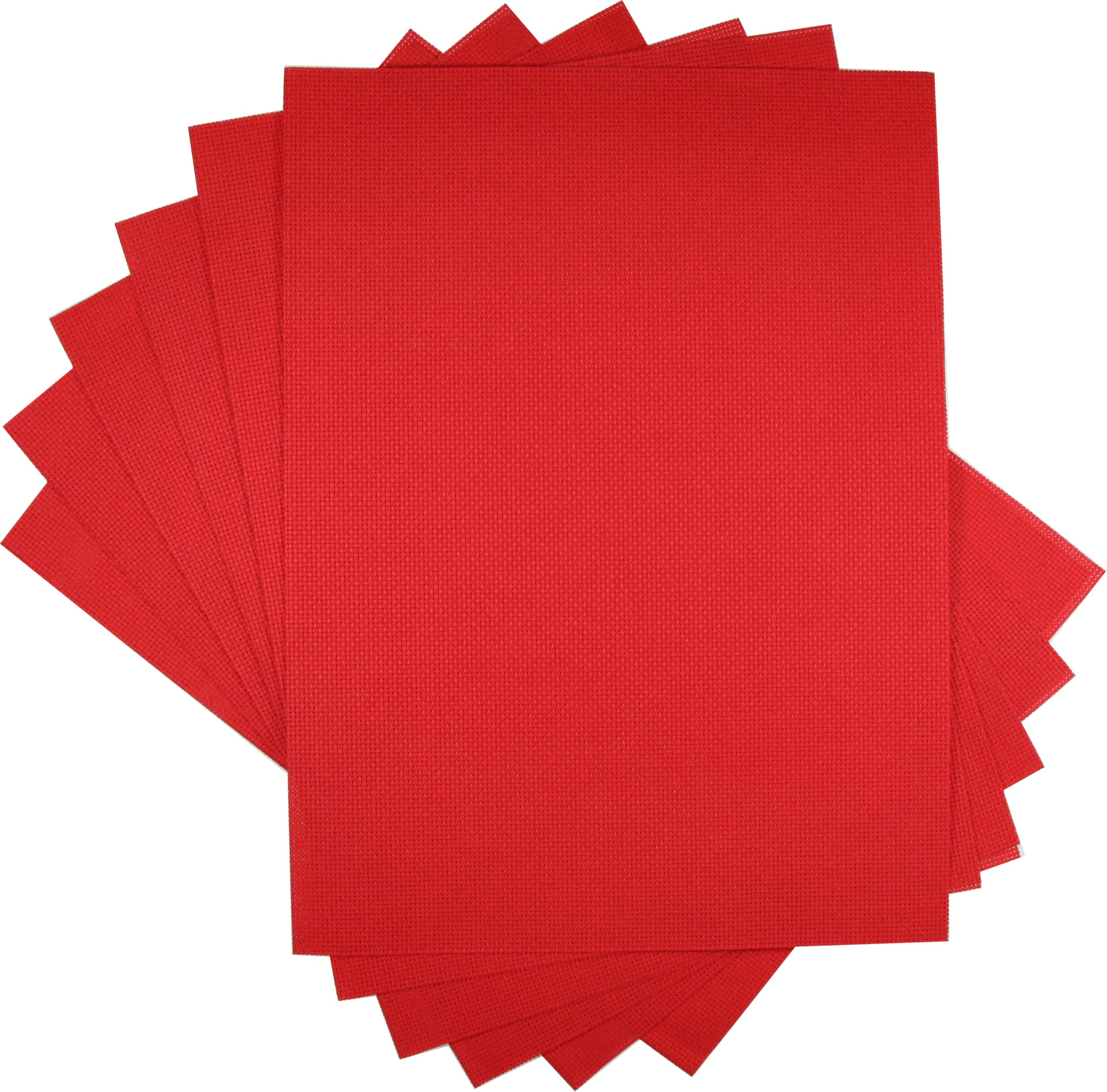 KCS 4/6 pc of 12" x 18" 30cmx45cm 16CT Counted Cotton Aida Cloth Cross Stitch Fabric (Red, 6 pc)