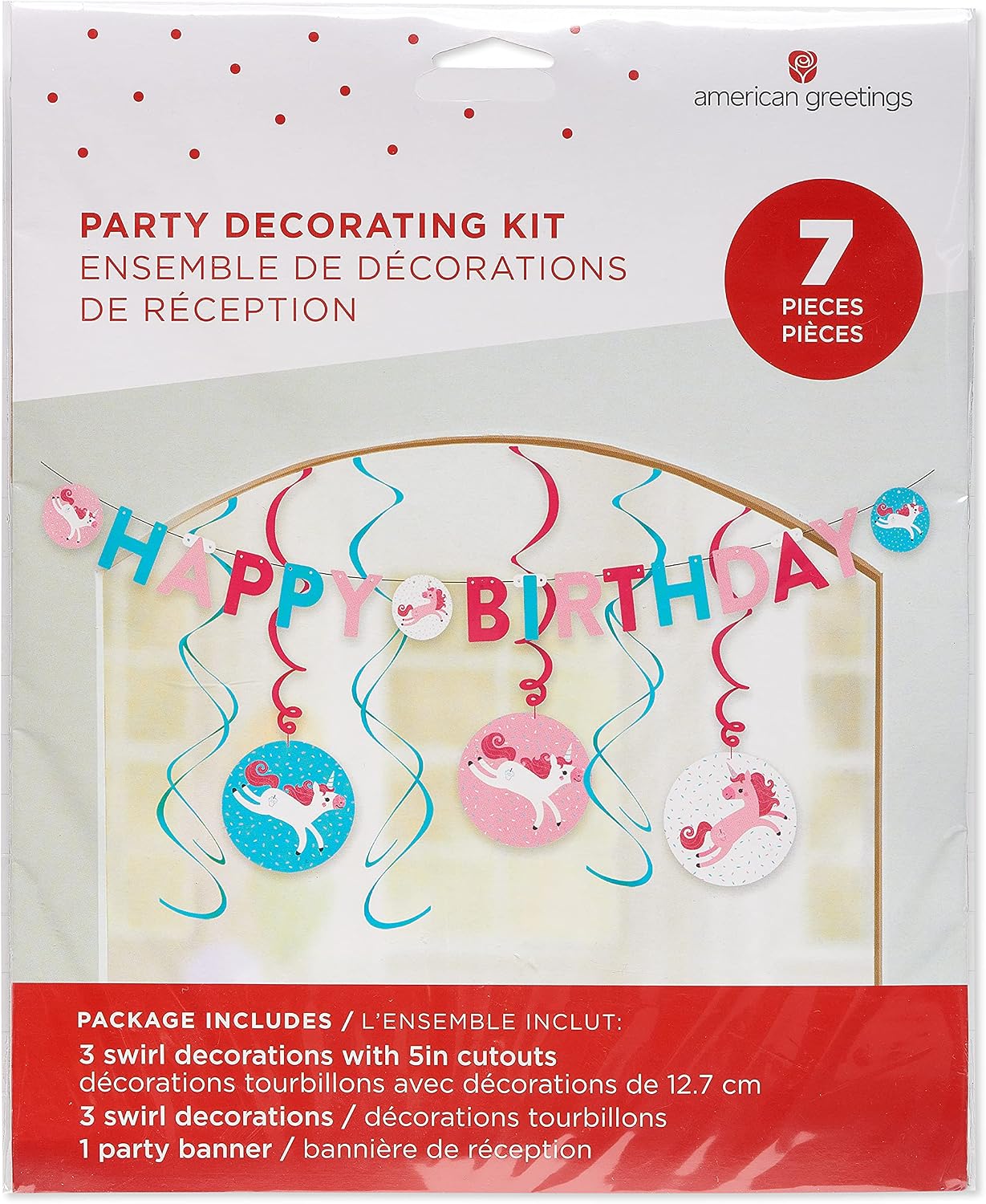 American Greetings Rainbow Unicorn Birthday Party Supplies, Banner Kit (7-Pieces)