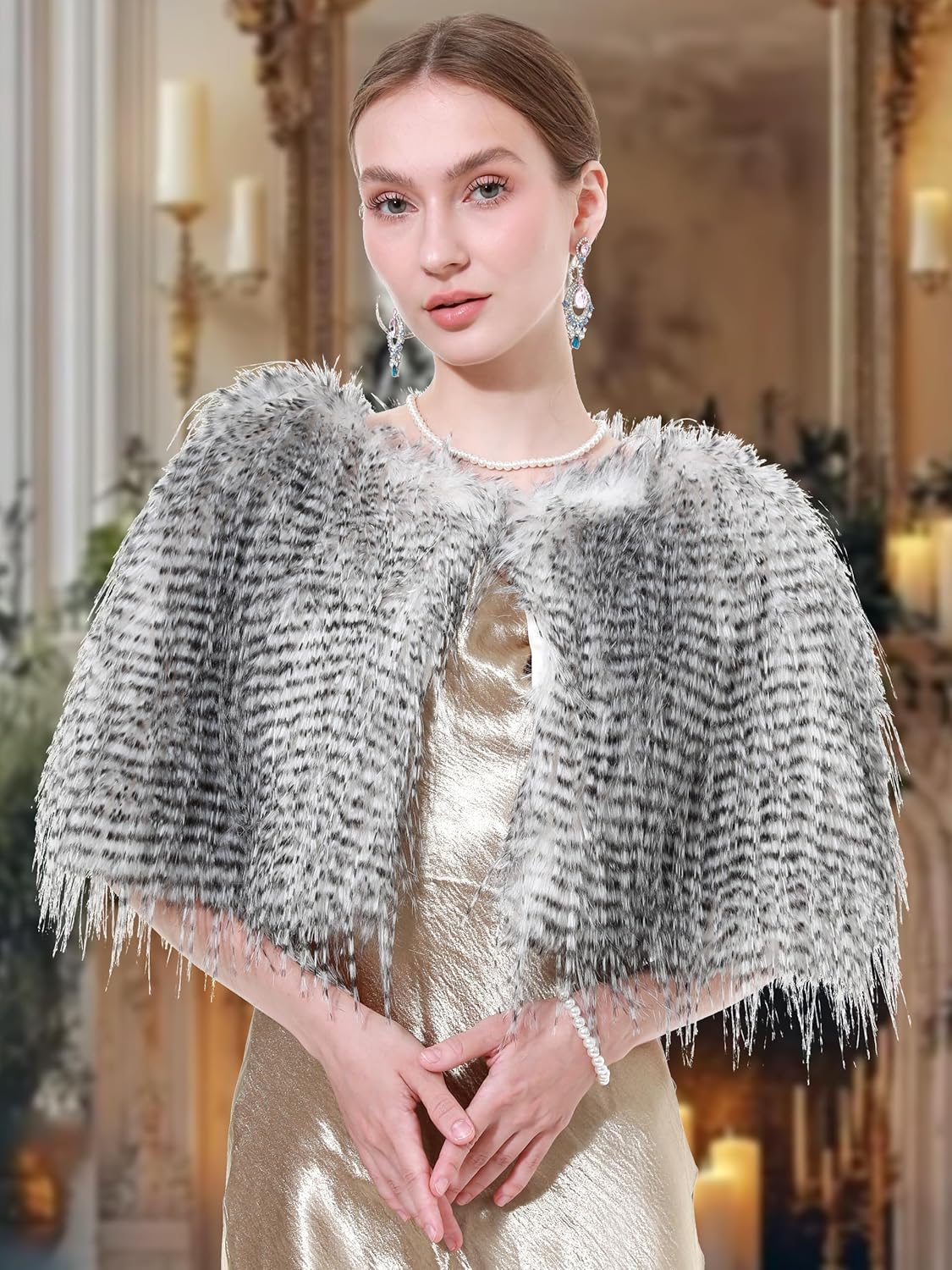 Women Winter Faux Fur Wraps Shawls Warm Cape for Party Wedding - Image 2