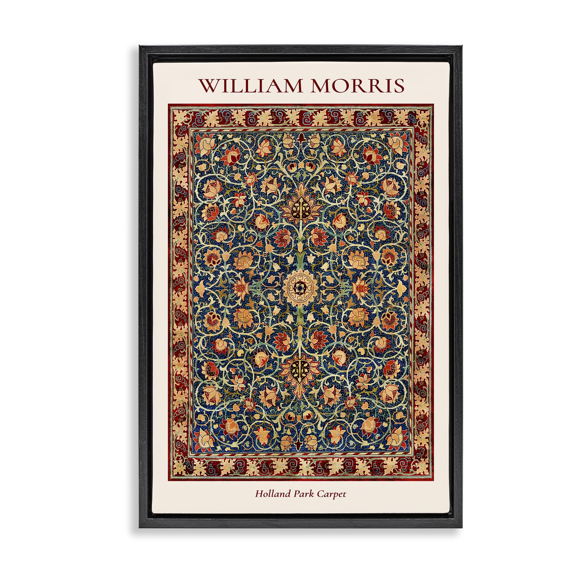 Stupell Industries William Morris Floral Tapestry Wall Art for Living Room, Cool Botanical Elegance, 16 x 24 Inch Gallery Wrapped Canvas Wall Art in Floater Frame, by Vintage Hustle, Made in USA Gift