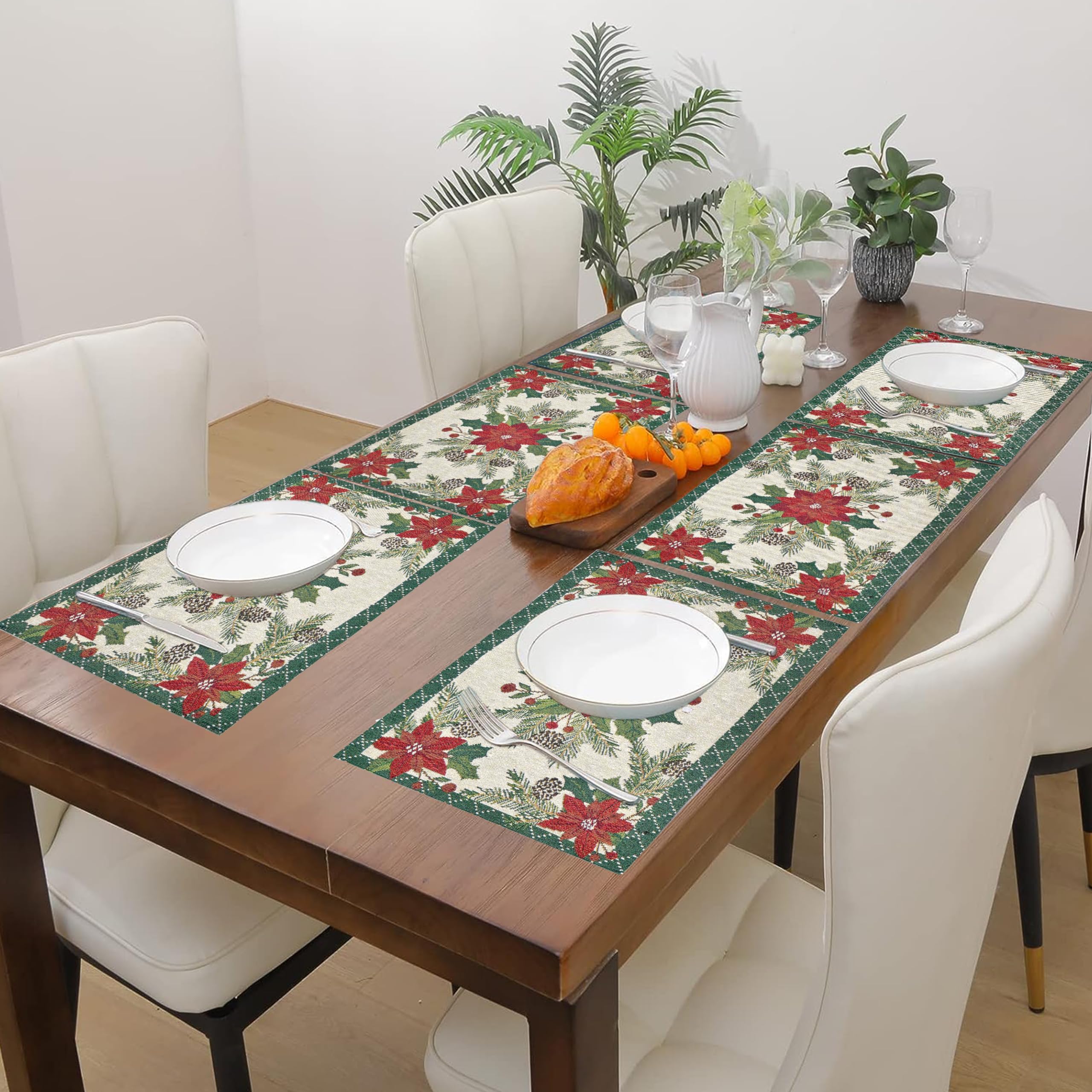 PRAKARTIK BY INDUARTS Cotton Red Flower Green Border Christmas Design Rectangular Dining Table Mat Red & Green (Set of 6) (B0CFXWKT6P) Amazon Price History, Amazon Price Tracker
