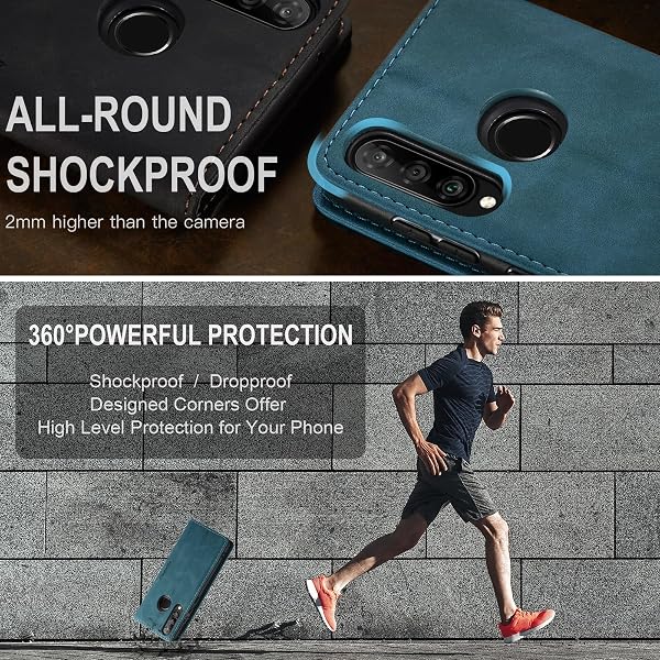 for Huawei P30 Lite Case, Flip Wallet Leather Case with Card Holder Magnetic Closure Shockproof Kickstand Protective Phone Cases Cover for Huawei P30 Lite,Blue-Green - 5