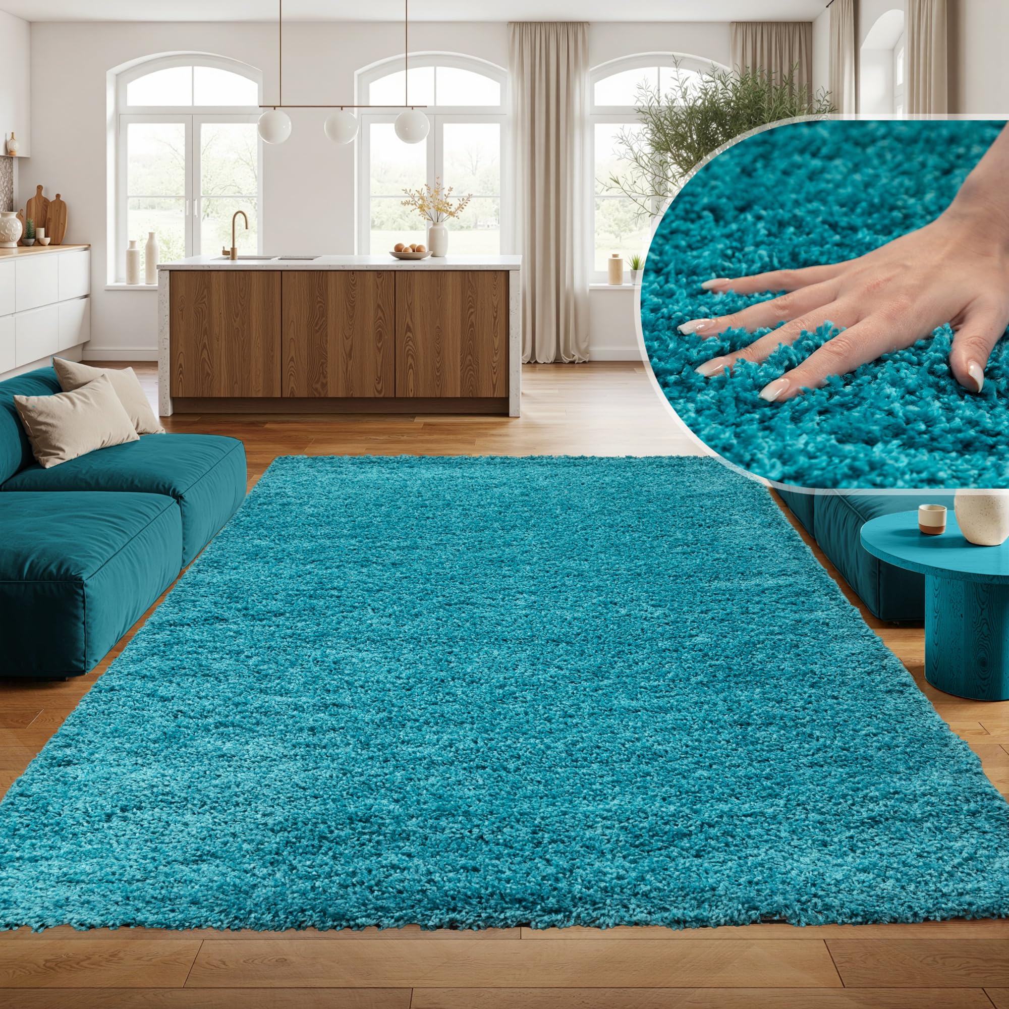 SIMPEX Shaggy Hochflor Teppich Weich, flauschig, modern, einfarbig, Perfekt für Wohnzimmer, für Wohnzimmer Schlafzimmer Flur