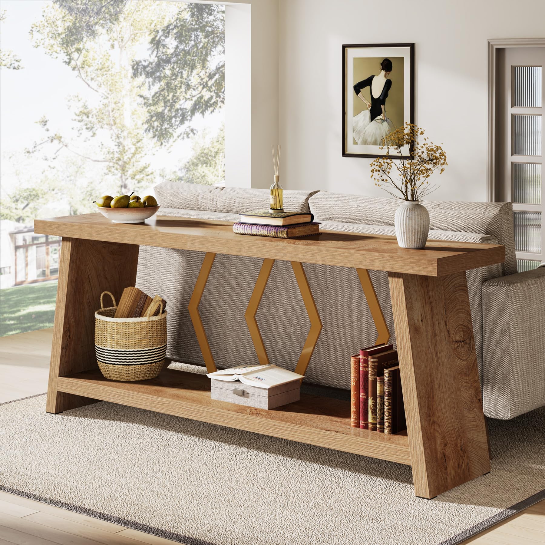 Tribesigns 70.86-Inch Long Sofa Table for Living Room, 2-Tier Narrow Console Table with Storage, Wood Foyer Entryway Couch Table for Hallway, Entrance (Light Oak Brown)