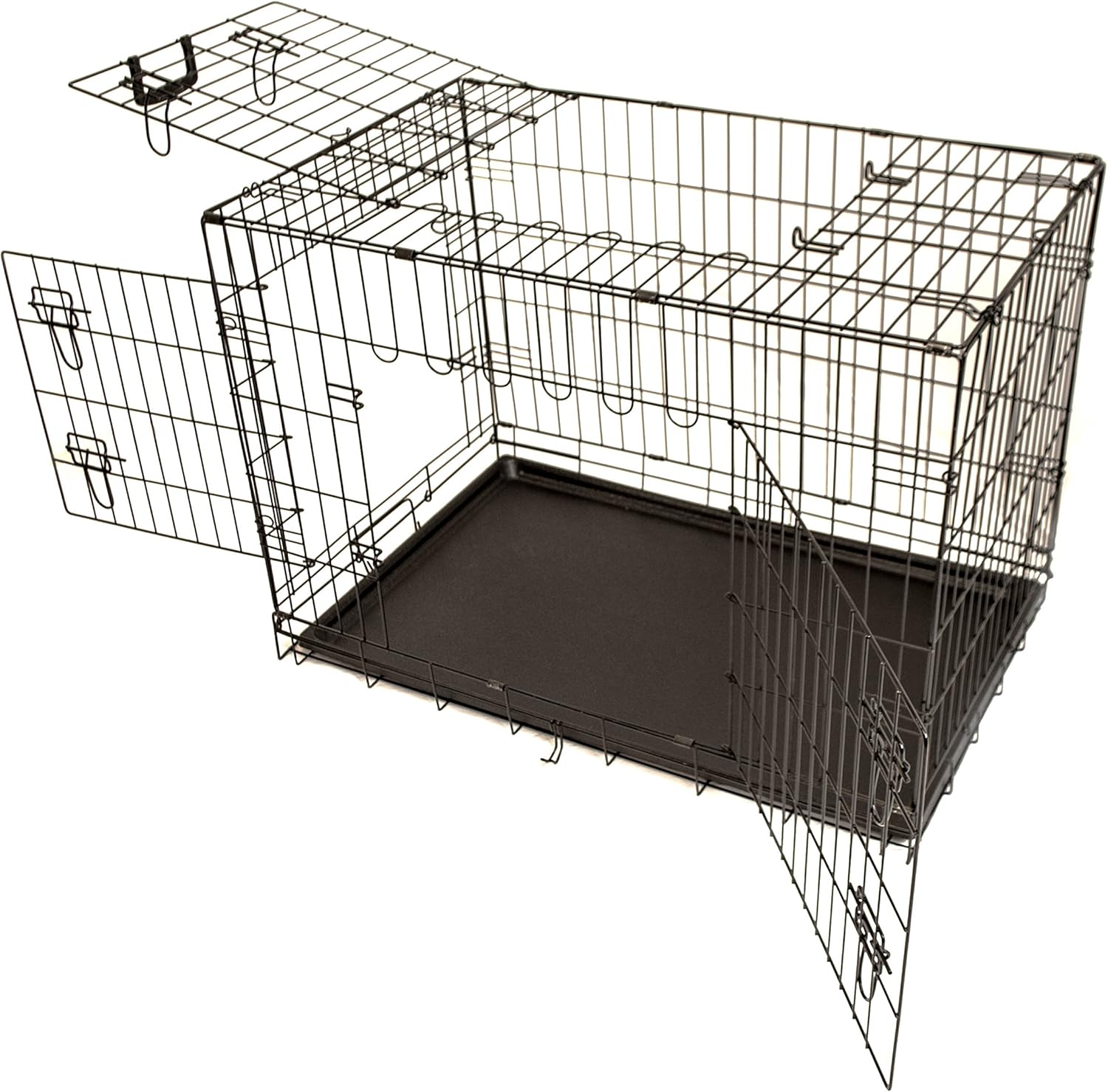 ALEKO 3 Door Dog Cat Crate Cage Kennel with Abs Tray and Divider, 36" L : Pet Supplies