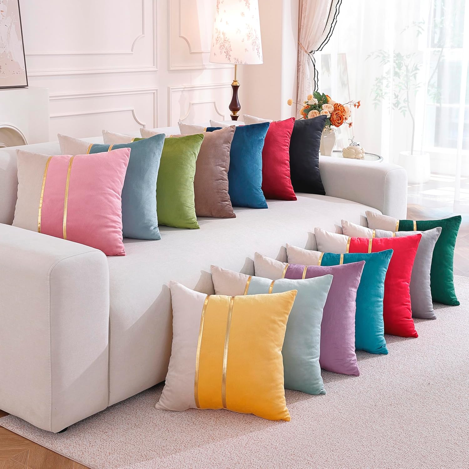 TAOSON Velvet Throw Pillow Covers,Pack of 2 Soft Decorative Cushion Covers Cases Coffee Brown Beige Patchwork with Gold Leather for Sofa Bedroom Livingroom Car, 18 x 18 Inch - Image 7