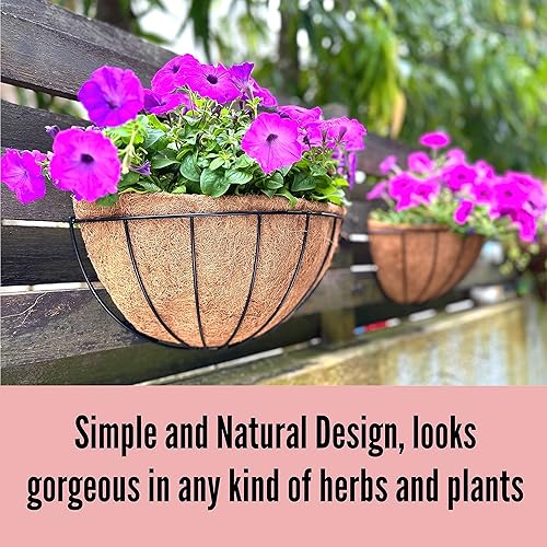 Miniatura 9 de LaLaGreen - Macetas de pared para plantas al aire libre, paquete de 4, soporte medio redondo de 12 pulgadas con forro de coco, cestas de alambre de