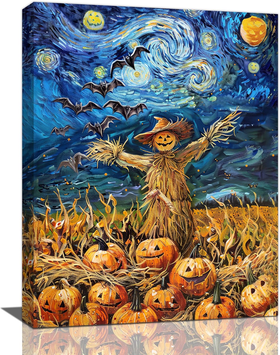Cadiler Horror Halloween Wall Art Pumpkin Scarecrow Bats