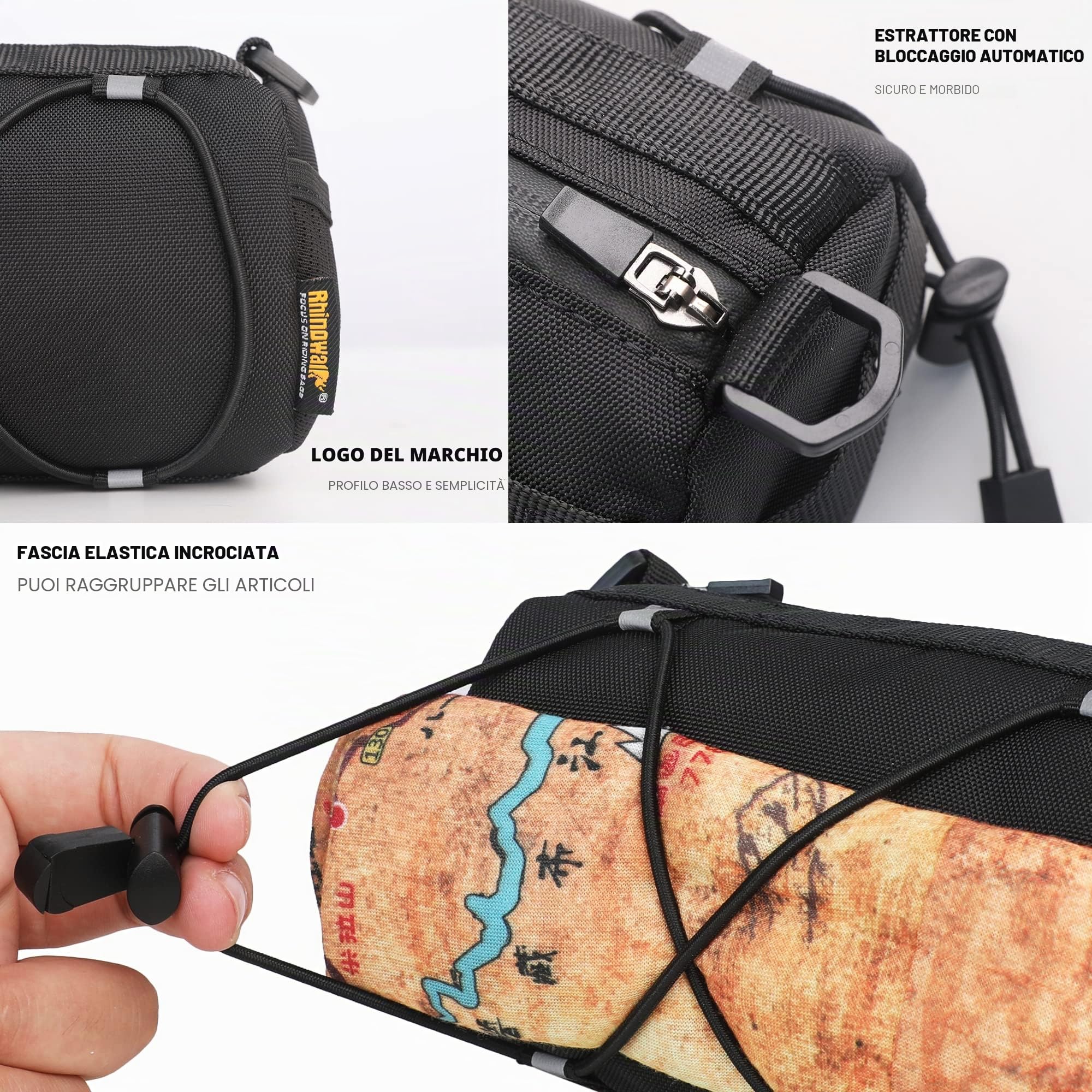 Rhinowalk - Borsa da manubrio per bicicletta, borsa contenitore anteriore con tracolla, per bici da strada, mountain bike, ciclismo e cicloturismo (nero)