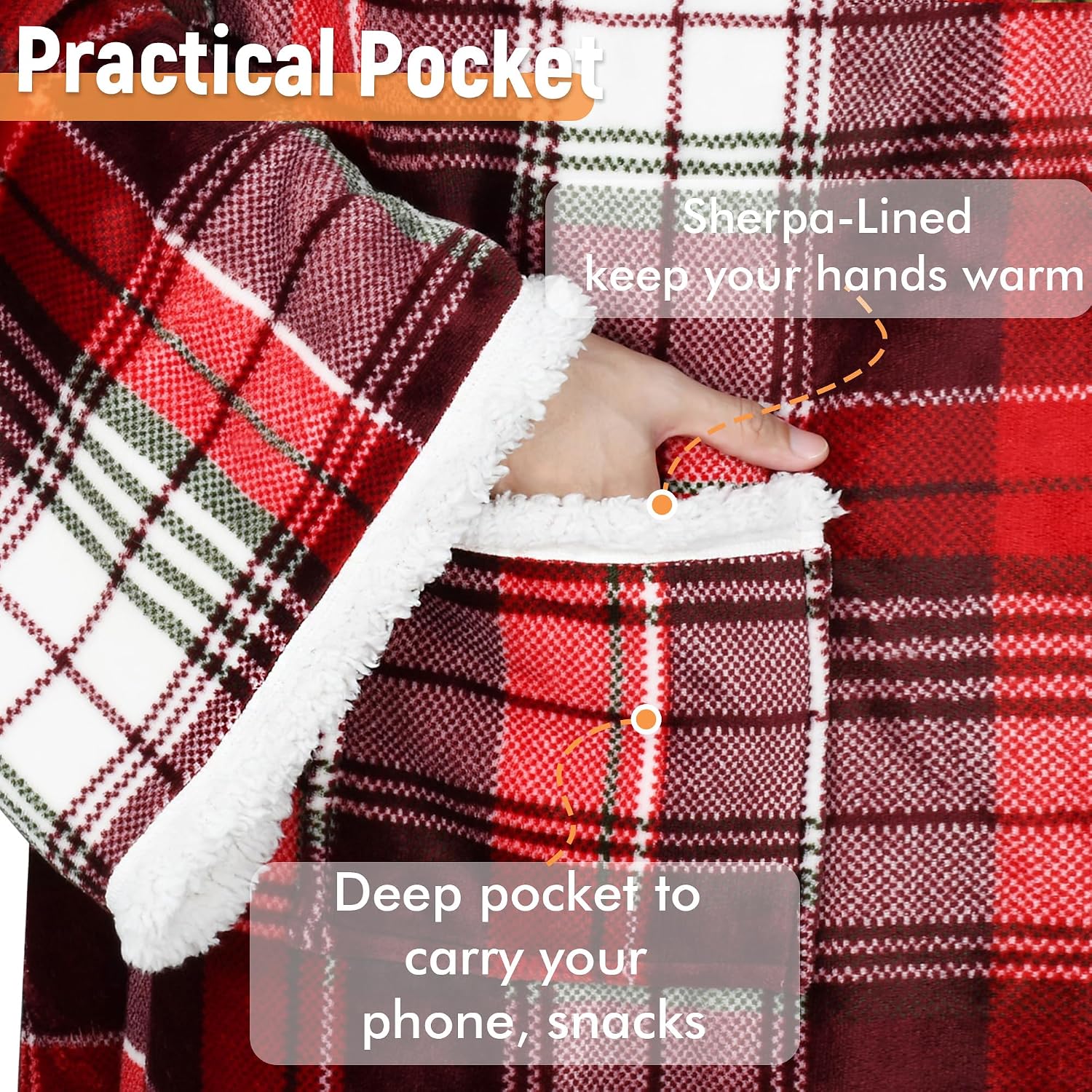 Catalonia Sherpa Wearable Blanket with Sleeves & Foot Pocket for Adults | Dual-Layer Wrap Throw for Extra Warmth, Perfect for Reading, TV Time & Relaxing, Christmas & Birthday Gift for Women & Men