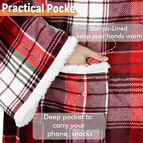 Miniatura 2 de Catalonia - Manta de forro polar tipo sherpa con mangas y bolsillo, microfelpa abrigada y cómoda para ver TV, manta para adultos, mujeres y hombres,