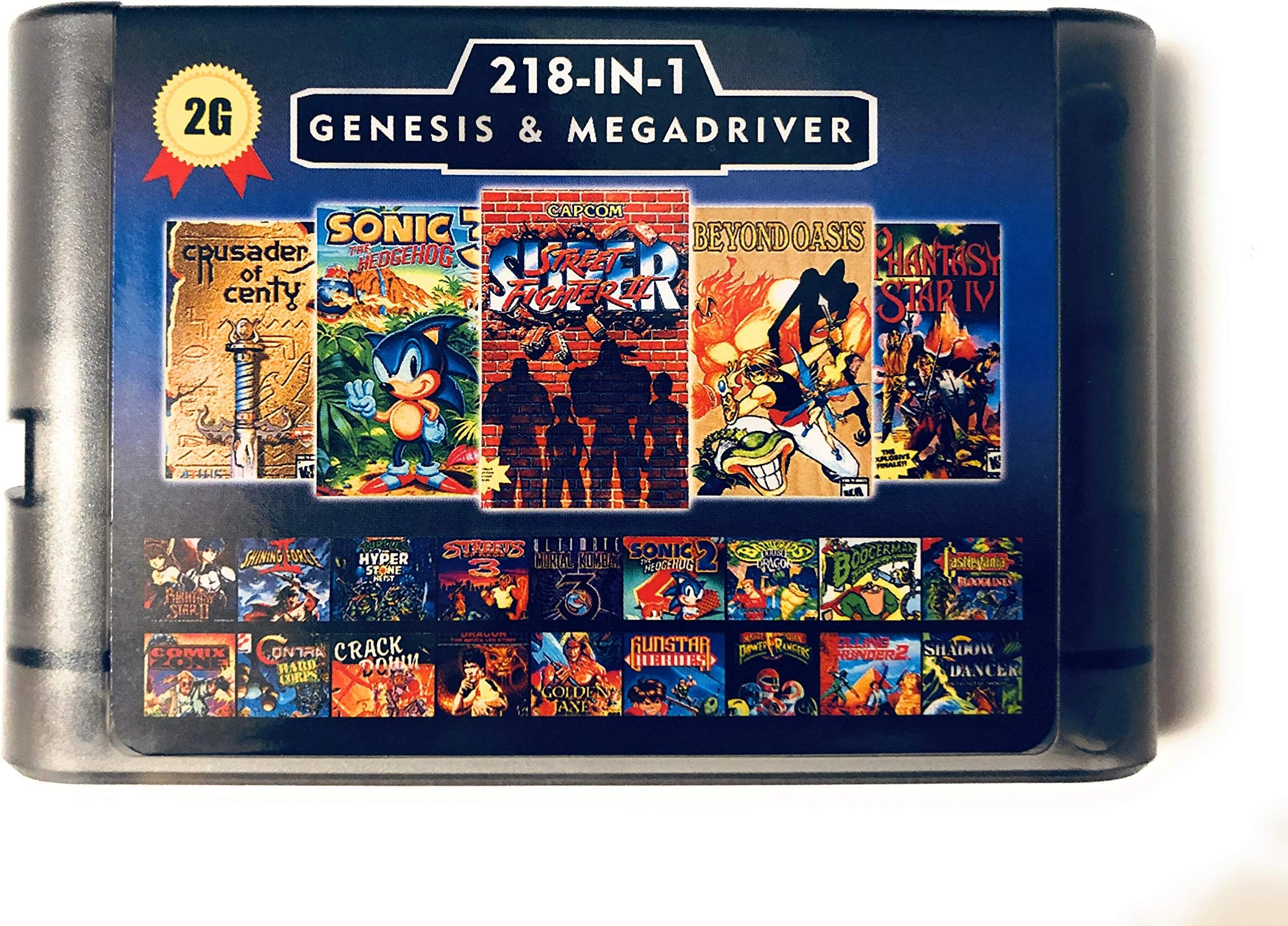 218 in 1 Game Card For Sega Megadrive Genesis with Shining Force II Langrisser II Sonic The Hedgehog 3 - 2G Capacity Battery Save