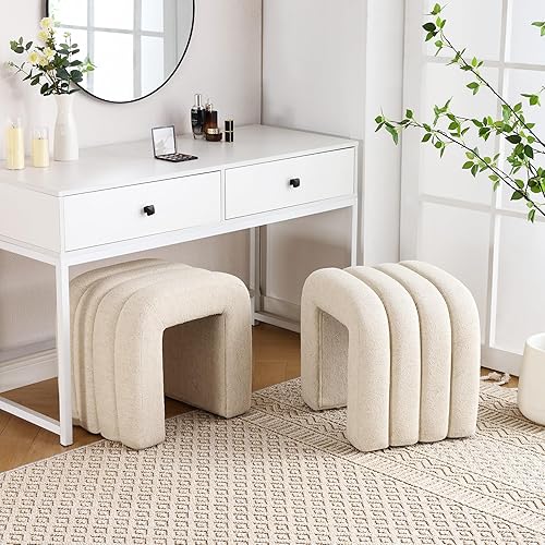 Miniatura 11 de ONEVOG Puf otomano blanco, reposapiés para sofá de 18 pulgadas, bonitas sillas de tocador para maquillaje, tela suave y marco resistente, decoración