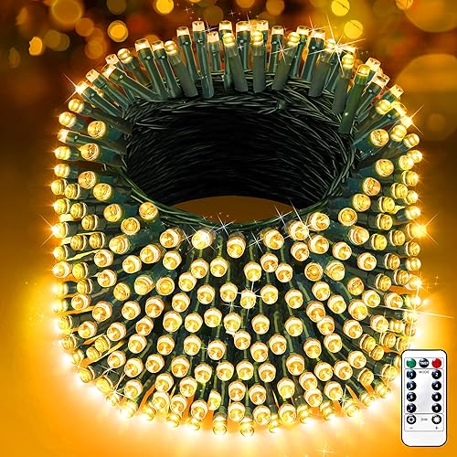 Miniatura 14 de XURISEN Luces de Navidad LED de 551 pies, 1400 luces LED para exteriores con cable verde, luces de cadena, 8 modos con temporizador con memoria,