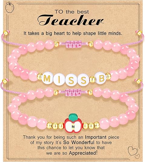 Teacher Appreciation Bracelet Gifts for Women Initial Beaded Bracelets Back to School Thank You Teacher Gifts 2pcs Link Bracelet New Teacher Graduation Gift Birthday Retirement Teachers' Day Jewelry