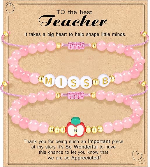 Teacher Appreciation Bracelet Gifts for Women Initial Beaded Bracelets Back to School Thank You Teacher Gifts 2pcs Link Bracelet New Teacher Graduation Gift Birthday Retirement Teachers' Day Jewelry