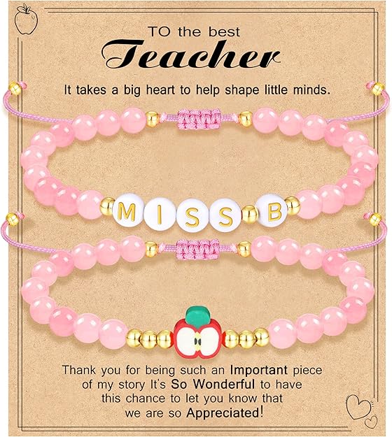 Teacher Appreciation Bracelet Gifts for Women Initial Beaded Bracelets Back to School Thank You Teacher Gifts 2pcs Link Bracelet New Teacher Graduation Gift Birthday Retirement Teachers' Day Jewelry