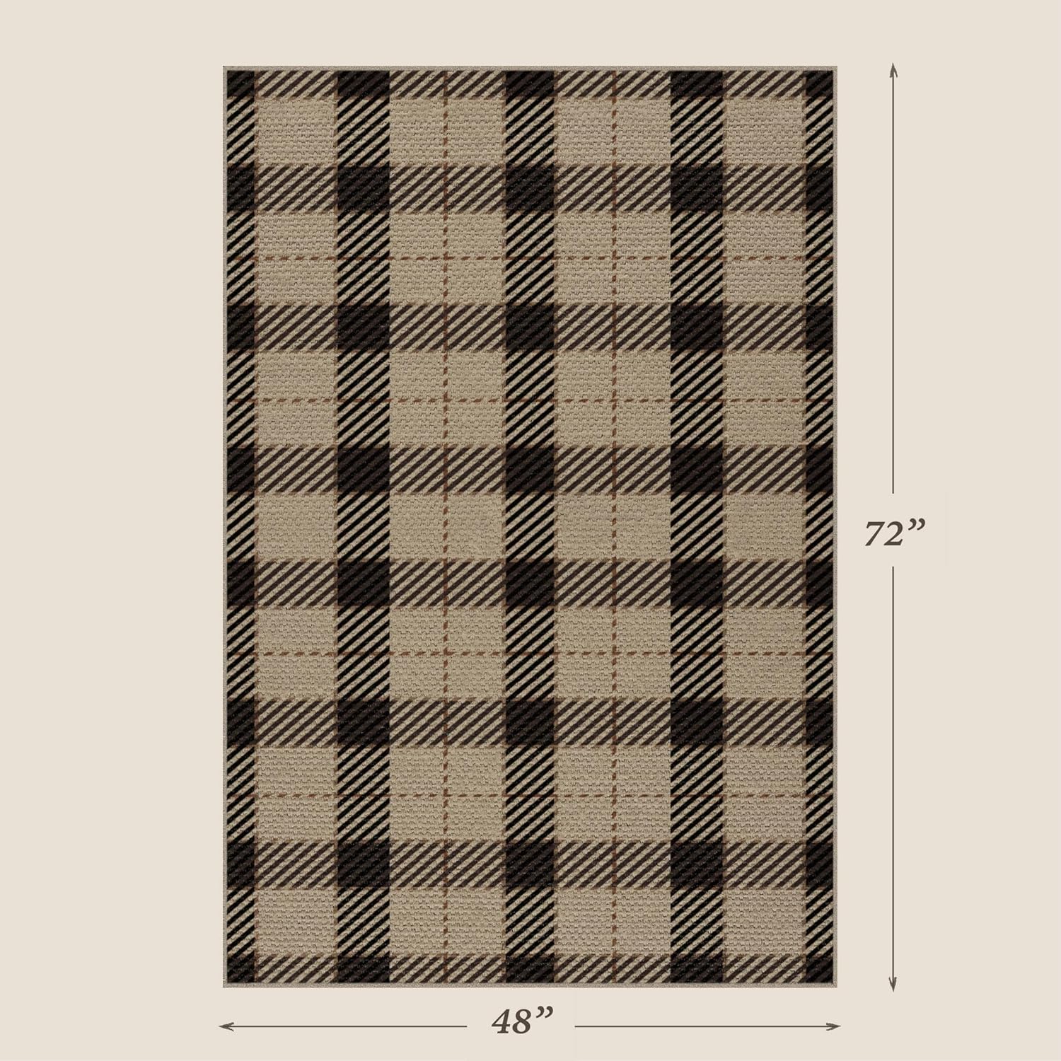 Easy Jute Neutral 4x6 Rugs for Large Entryway, Buffalo Plaid Outdoor Mat for Front Porch, Washable Rugs for Indoor Outdoor Area, Bedroom Bedside, Small Living Room, Non Slip Black and Brown Décor