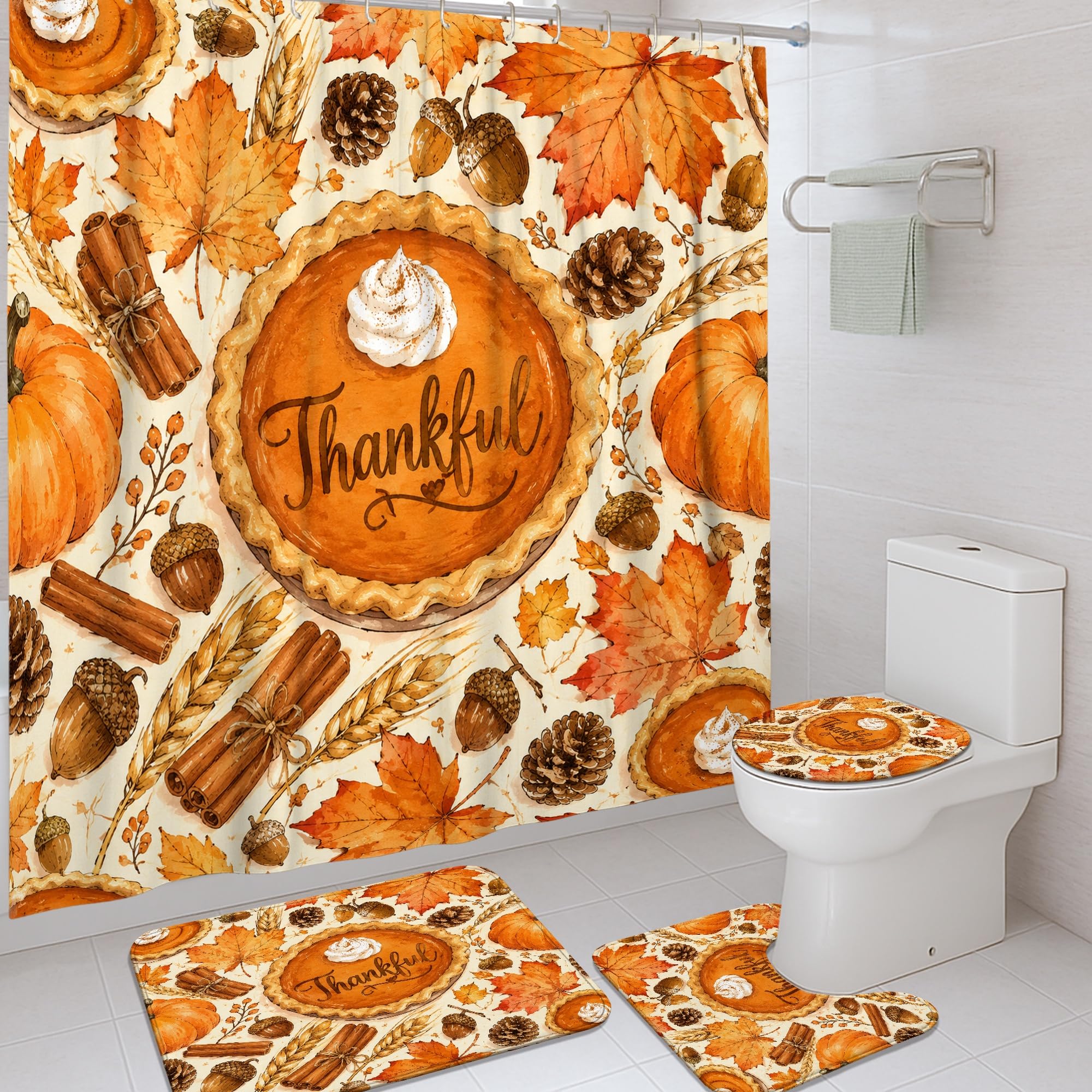 Rideau de douche motif citrouilles orange pour salle de bain