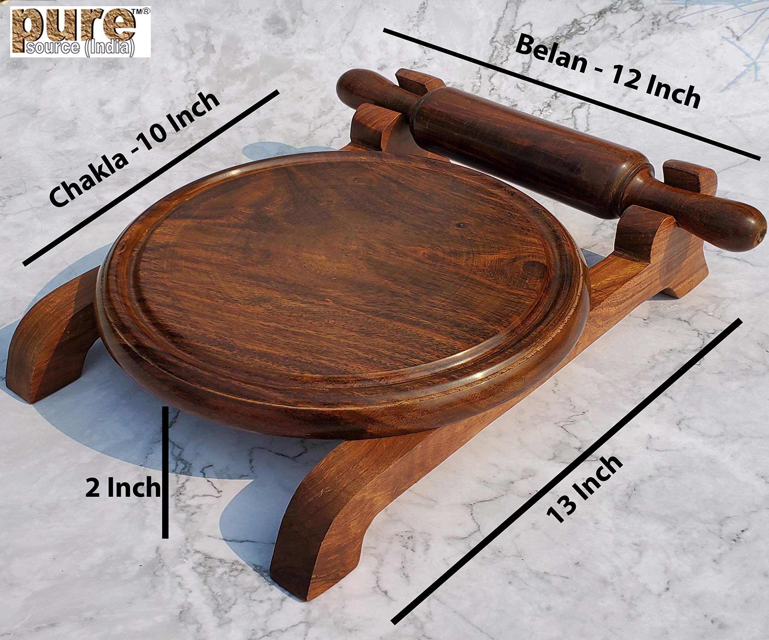 Pure Source India Roti Maker Made by Natural Wood, Fixed Belan Stand in It, Chakla and Belan 10 Inch. — Amazon image 2