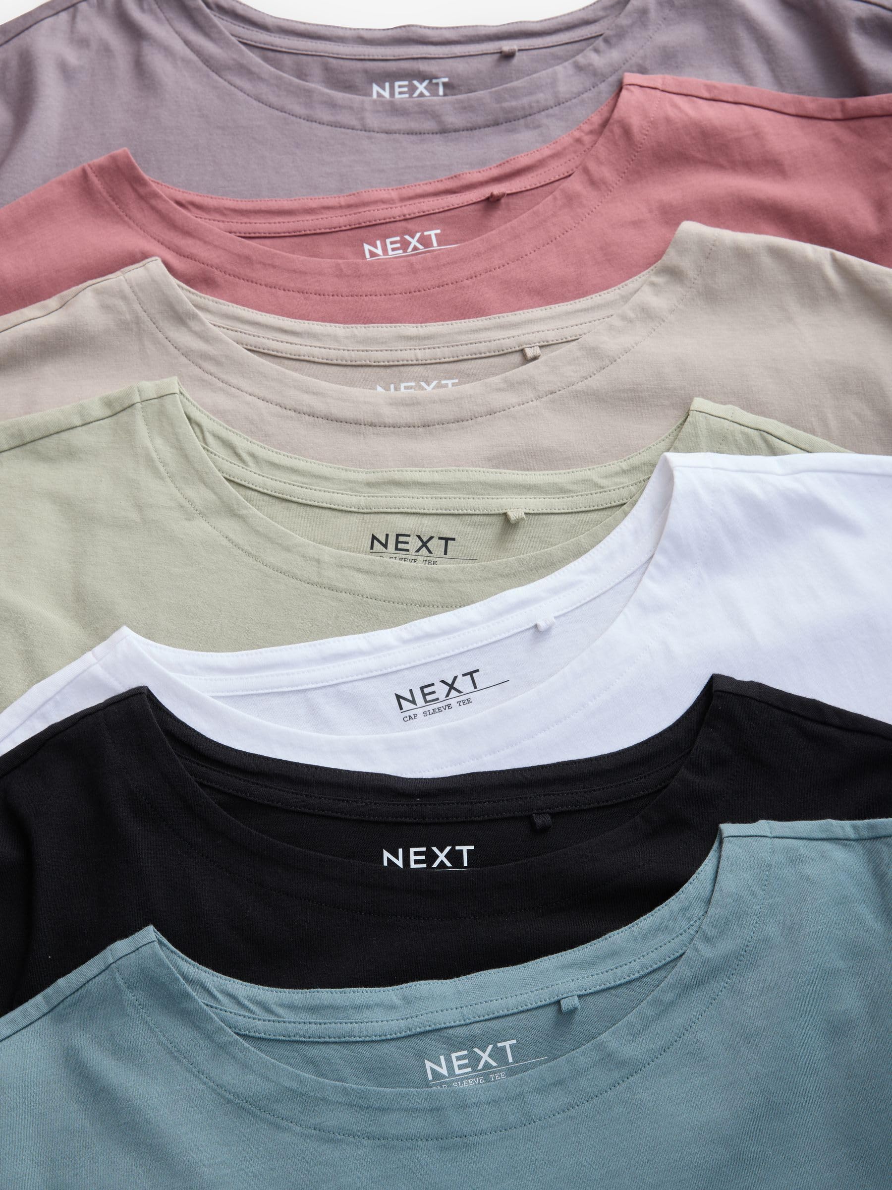NEXT Damen T-Shirts mit überschnittenen Schultern aus 100% Baumwolle, 7er-Pack