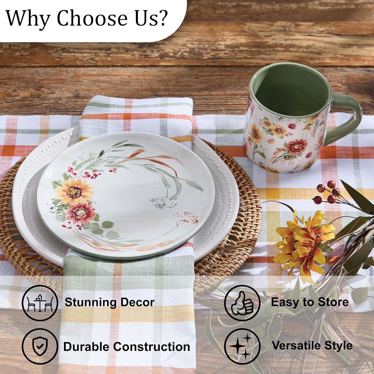 Park Designs Autumn Beauty Mug Set of 4 | 4"H x 4"D Hand-Painted Ceramic Coffee Cups | Flower & Leaf Design | Rustic Farmhouse Fall Drinkware | Microwave, Dishwasher Safe Mugs for Tea, cocoa & Latte