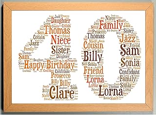 Personalised 16th, 21st, 30th, 40th, 50th, 60th, 70th, 80th Framed Birthday A4 Print Gift Keepsake, Any age - Light Wood Frame with a mixture of Browns Print