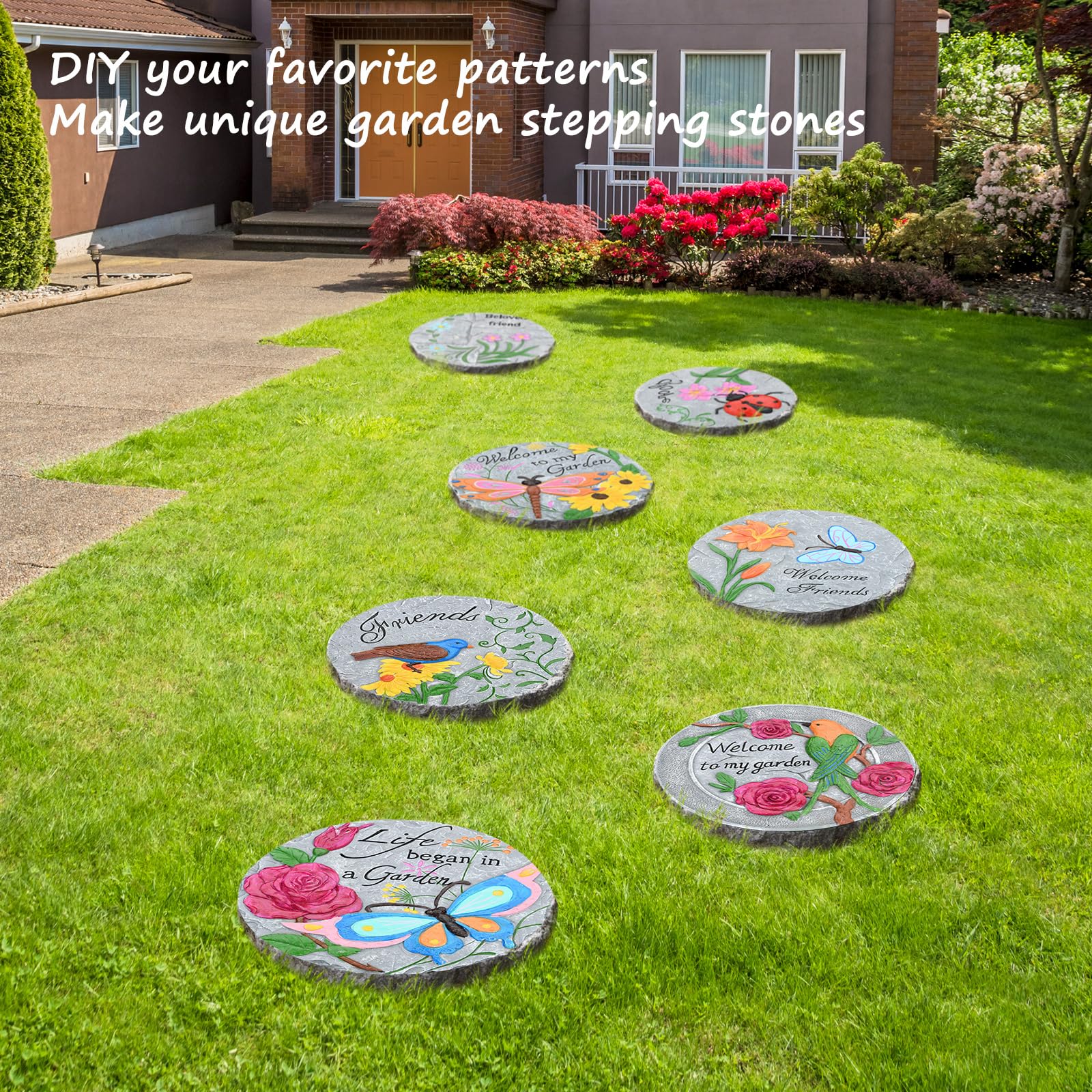U0U Moule rond de 5 tailles pour pierre de pas 22,1 cm, 23,5 cm, 25,4 cm, 29 cm, 32 cm pour béton, moules en plastique noir pour coulée de jardin, allée, trottoir préfabriqué et allée (noir)
