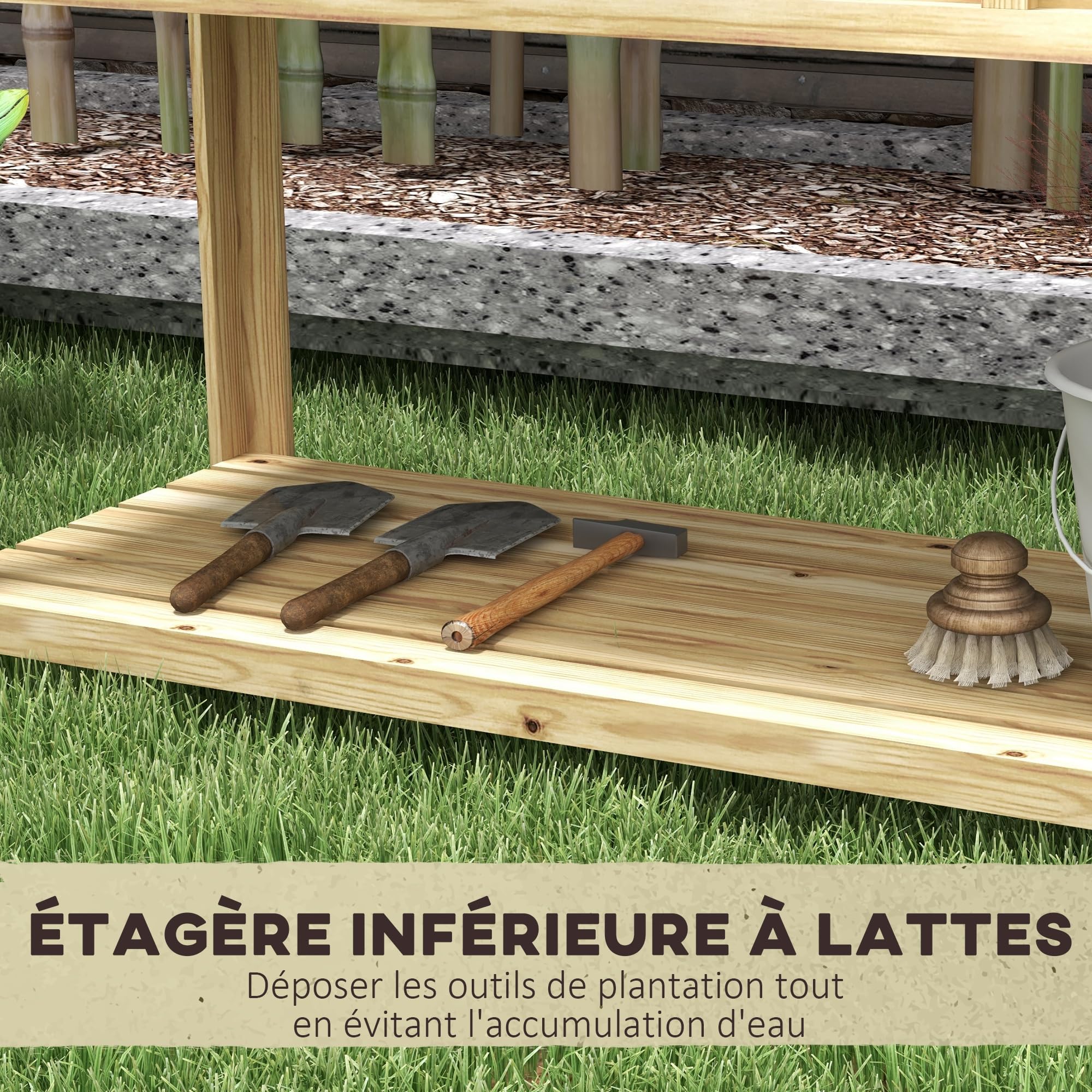 Outsunny Jardinière sur Pieds - Potager avec séparateur Amovible, étagère, Inserts d'irrigation, Feutre de Drainage Inclus - Dim. 115L x 46l x 75H cm - Bois Massif Sapin