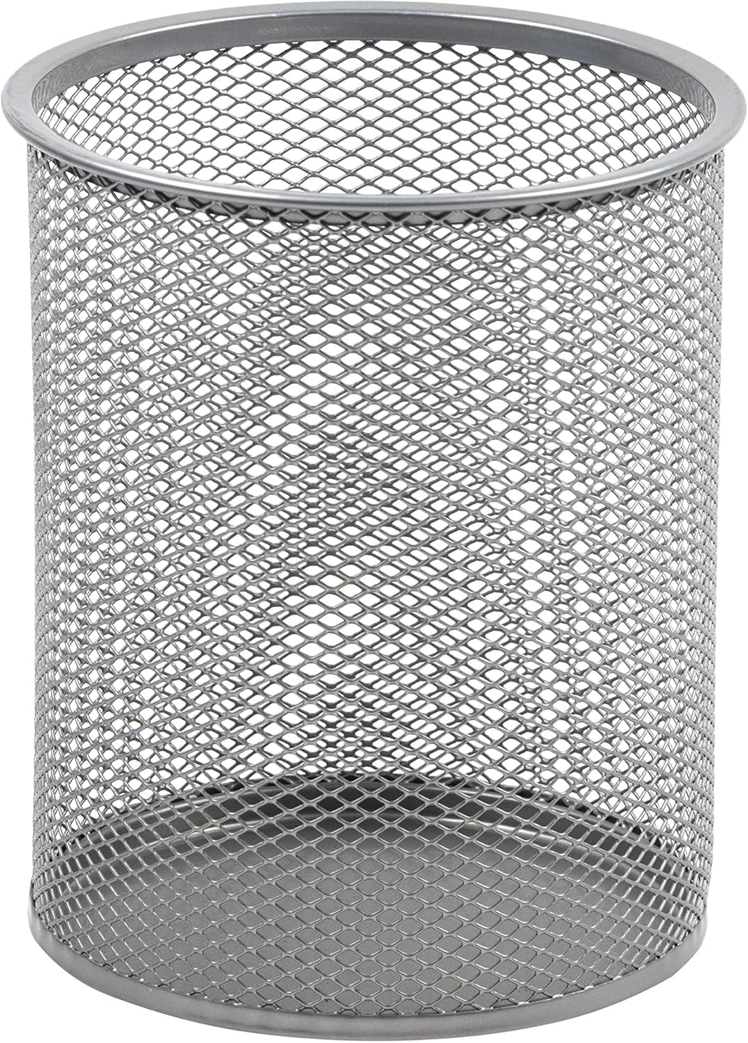 Office Round Desk Steel Mesh Pencil Cup Pen Holder Silver, 2210