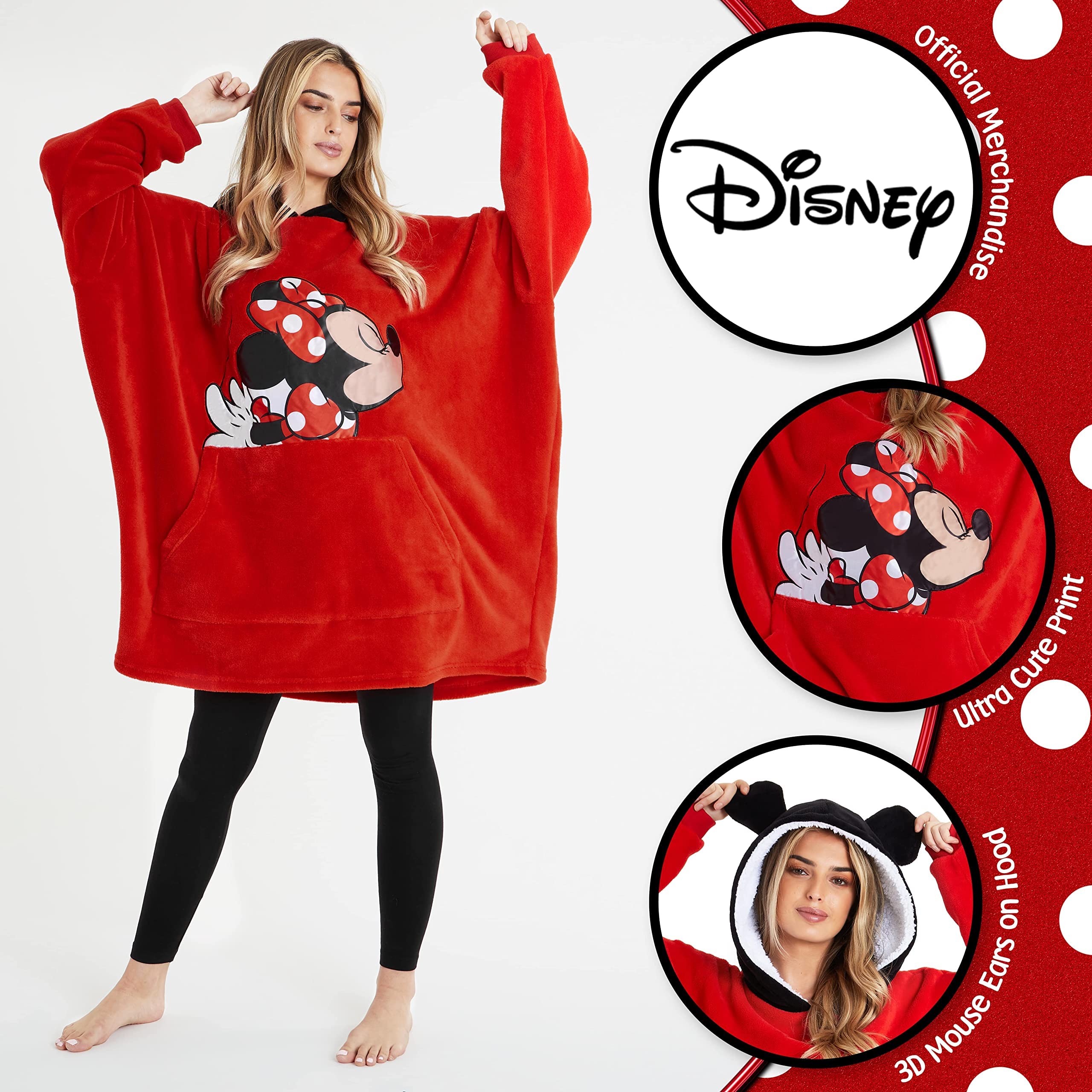 Disney Felpa Donna con Cappuccio, Oversize Blanket Hoodie Calda di Pile Minnie e Mickey