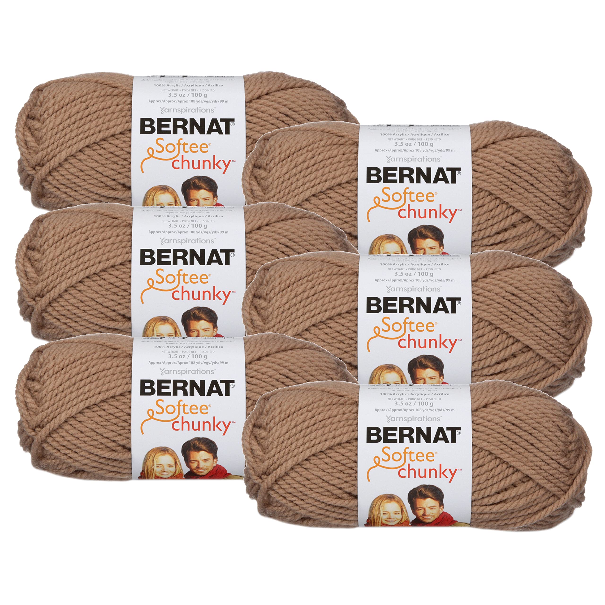 Bernat 2-Pack - Softee Chunky Yarn, Soft Taupe, Single Ball