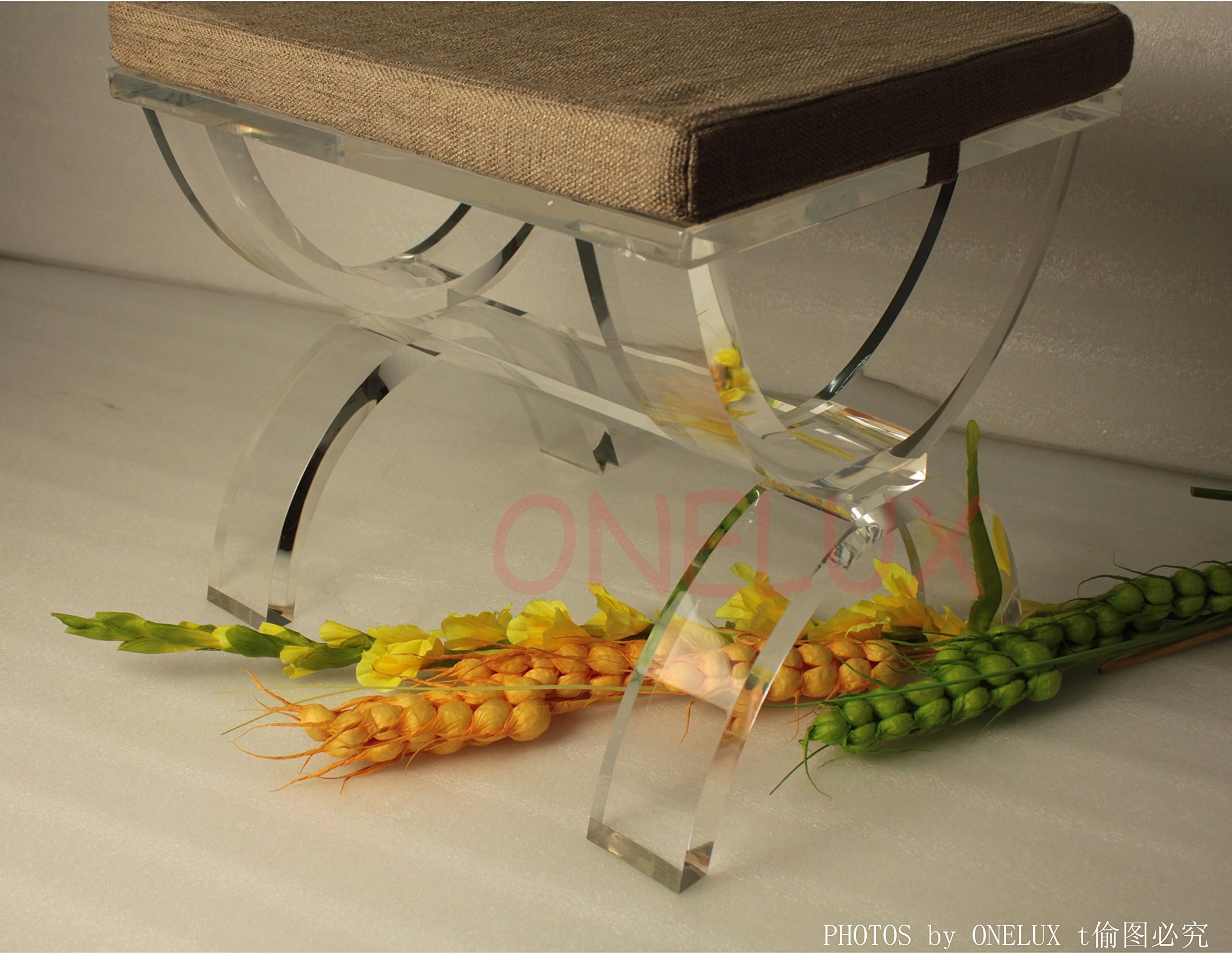ONELUX X- Legs High Transparency Acrylic Lucite Vanity Stool,Perspex Ottoman Bench ONE LUX