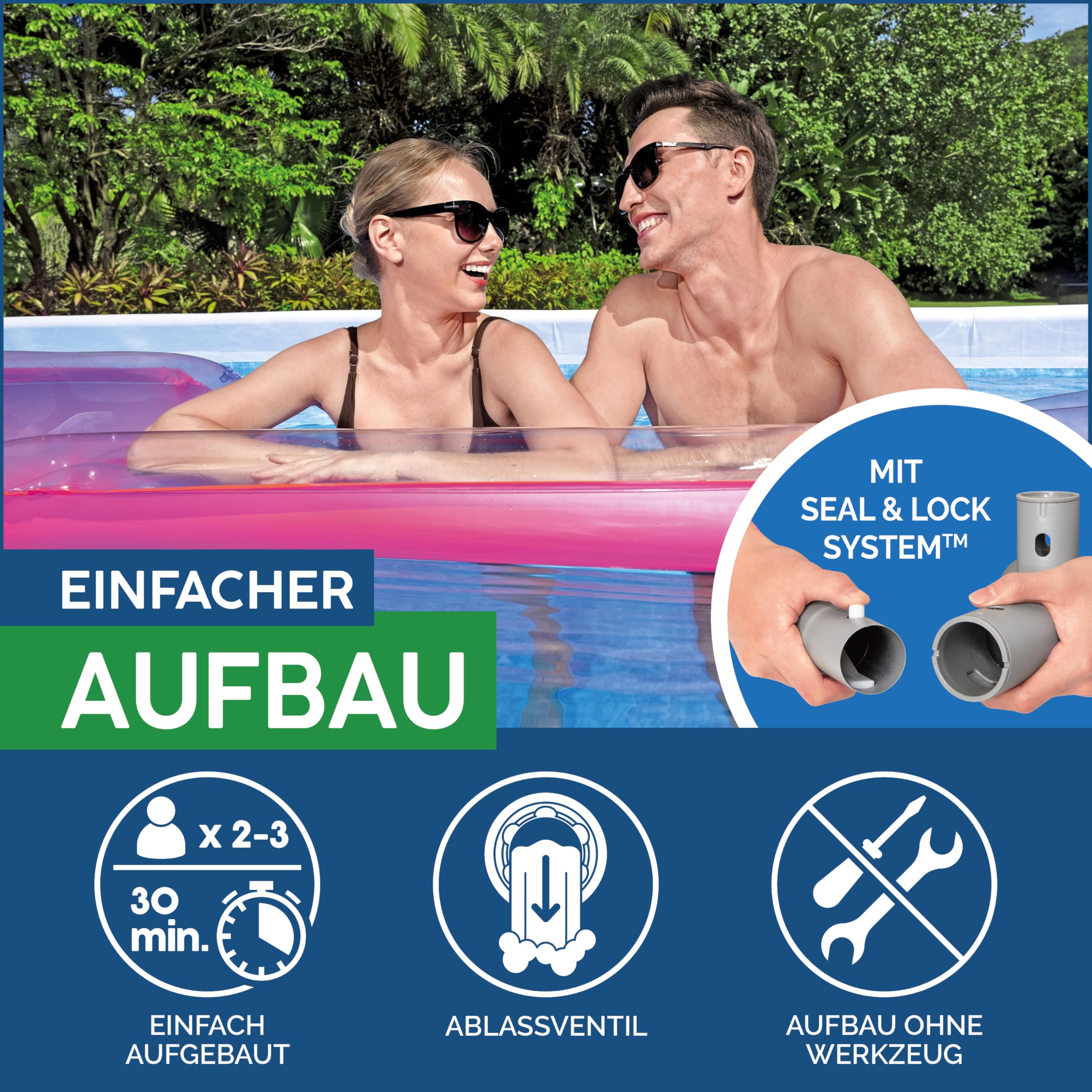 Bestway Power Steel Frame Pool Komplett-Set mit Sandfilteranlage 640 x 274 x 132 cm, grau, eckig
