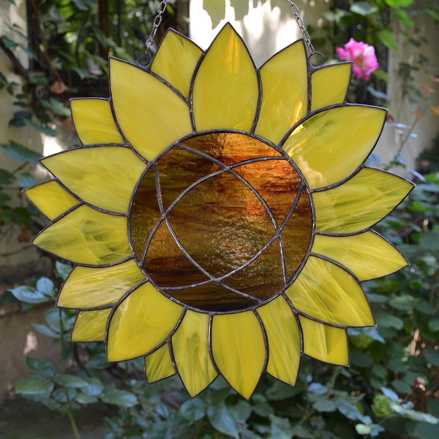 Large Sunflower Stained Glass Suncatcher for Window Hanging or Wall Decor, Bright Yellow Flower Panel, Beautiful Boho Floral Suncatcher, Decorative Botanical Sun Catcher Living Room Bedroom Kitchen