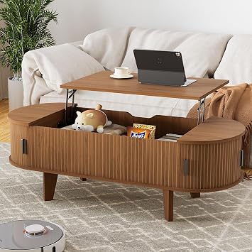 47" Oval Lift Top Coffee Table with Storage for Living Room,Walnut