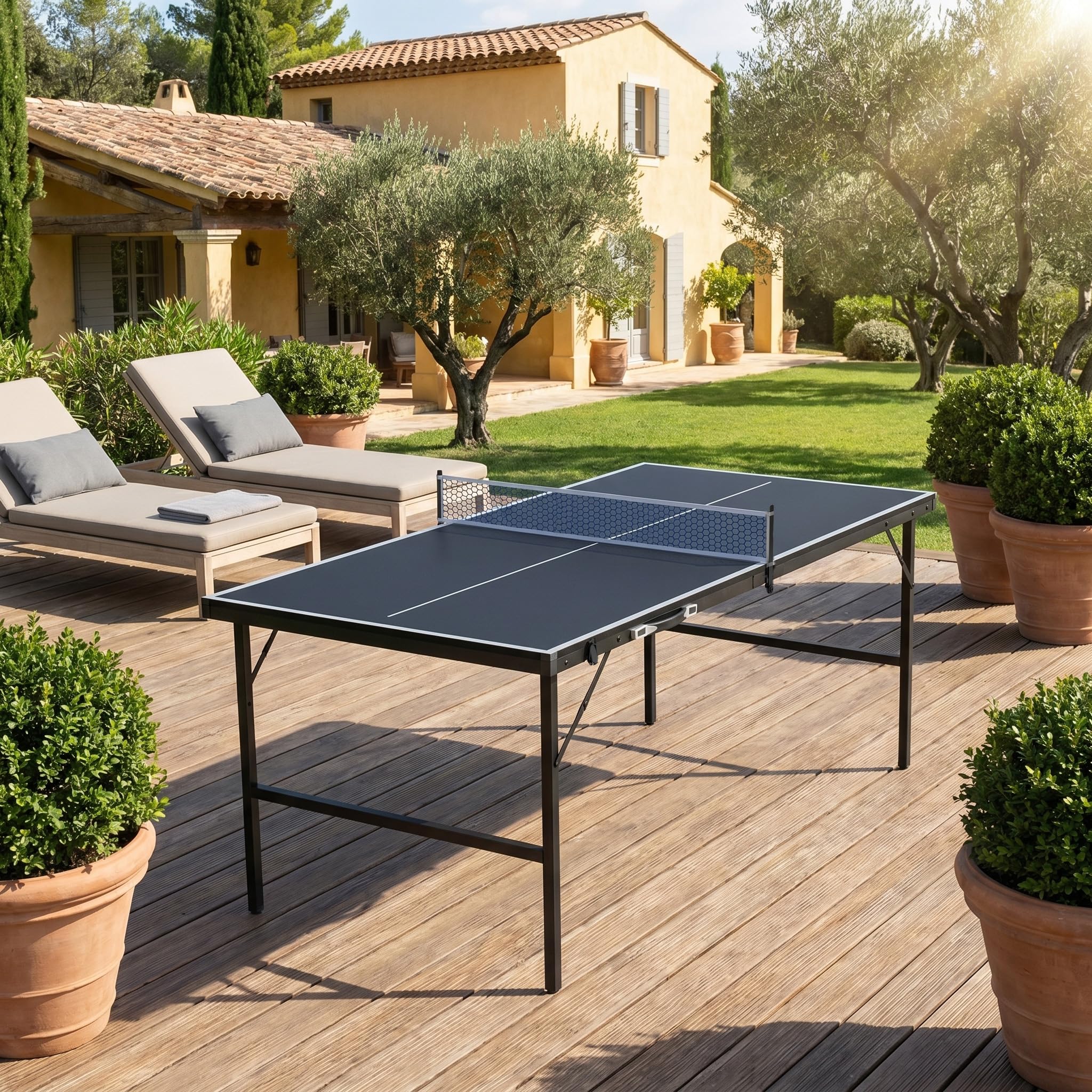 YRHome Mini Tischtennisplatte Klappbar 153x75x80cm, 14mm Laminierte MDF Tischtennistisch mit Verzinktem Stahlgestell, Tragbar Koffer-Design inkl. 2 Schläger 5 Bälle Netz Aufbewahrungstasche